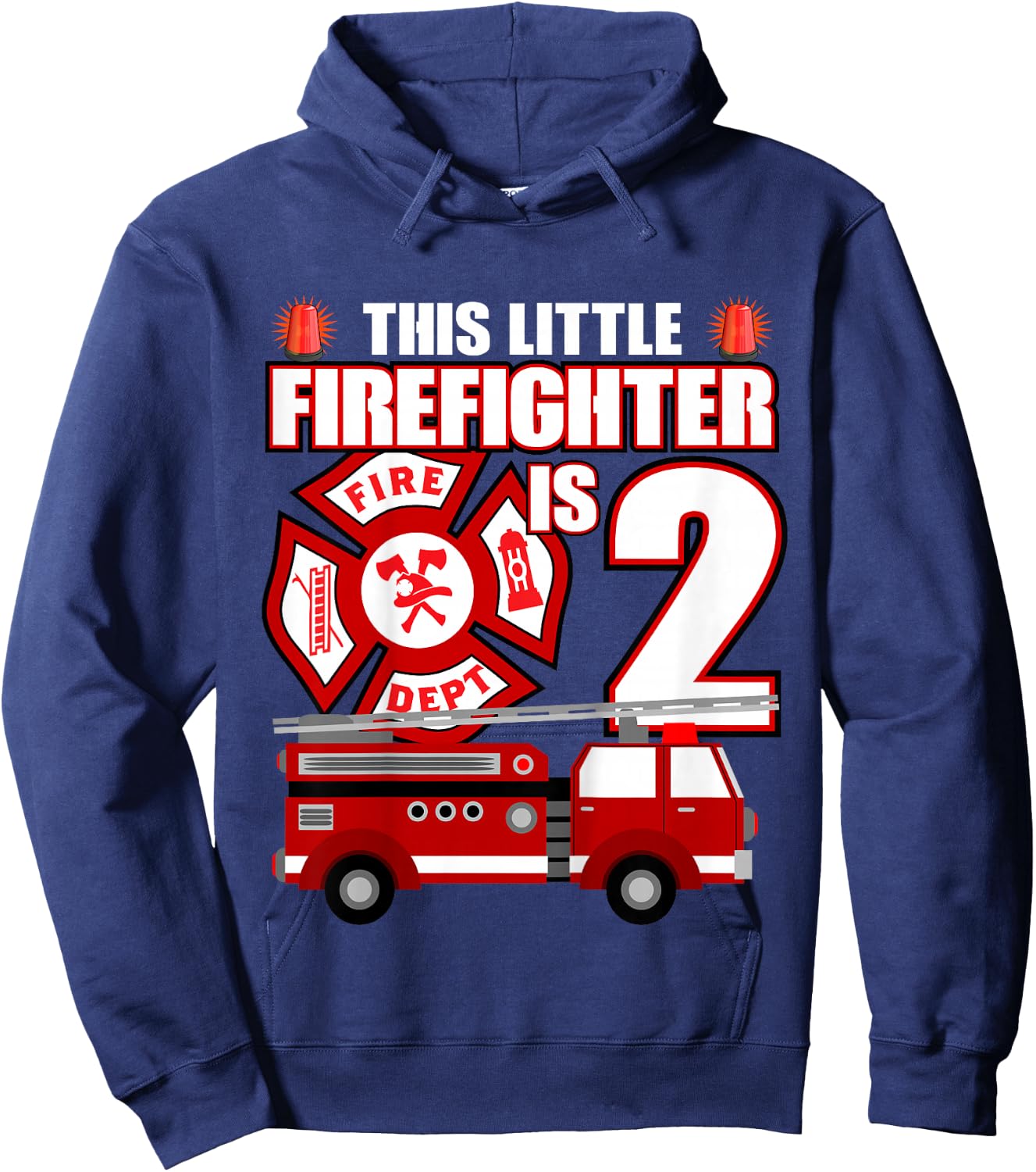 2 Year Old Firefighter Birthday Party Fire Truck 2nd Gift Hoodie - Hoodie | Navy