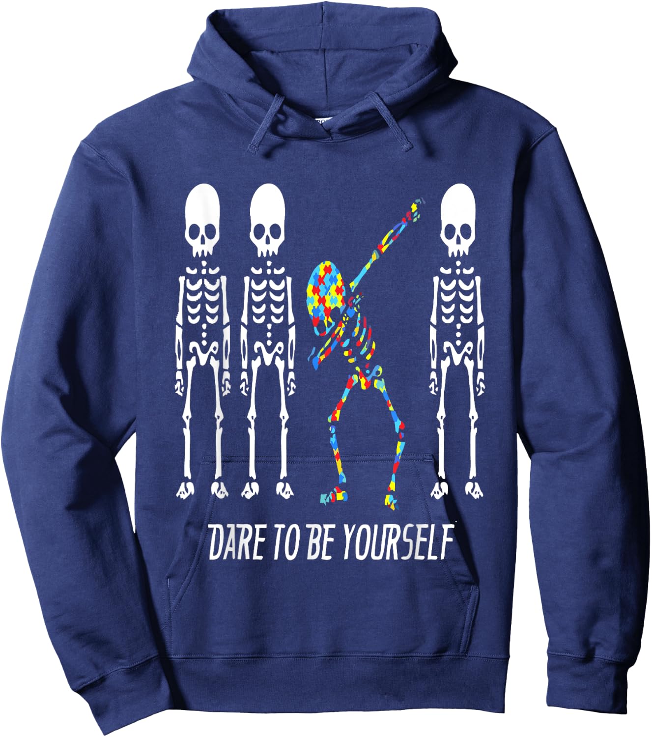 Dare To Be Yourself Dabbing Skeleton Autism Awareness Hoodie - Hoodie | Navy