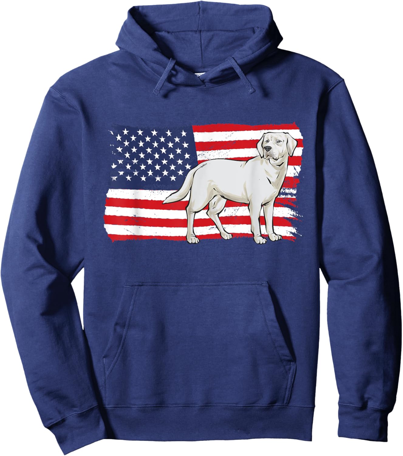 White Labrador Retriever American Flag White Lab Women Men Hoodie - Hoodie | Navy