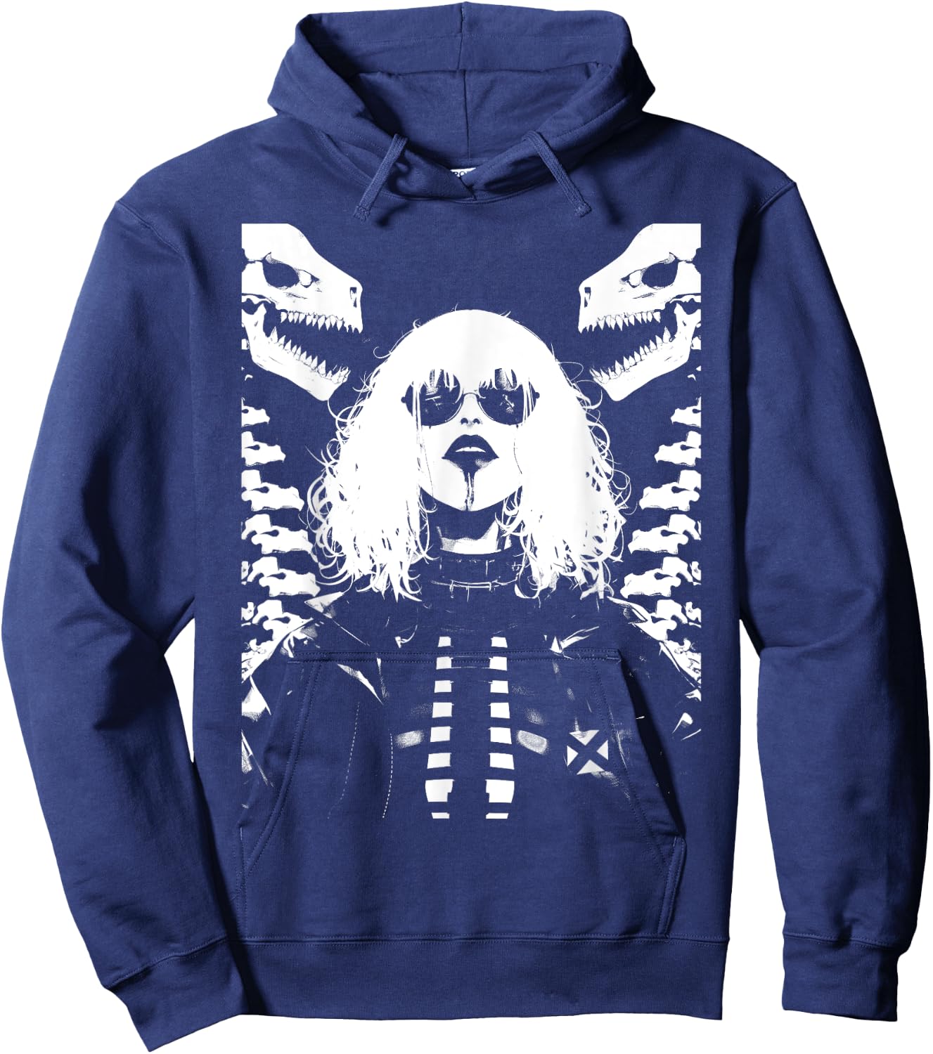 Horror Techwear Ghoul Girl Cybergoth Gothic Anime Manga Hoodie - Hoodie | Navy