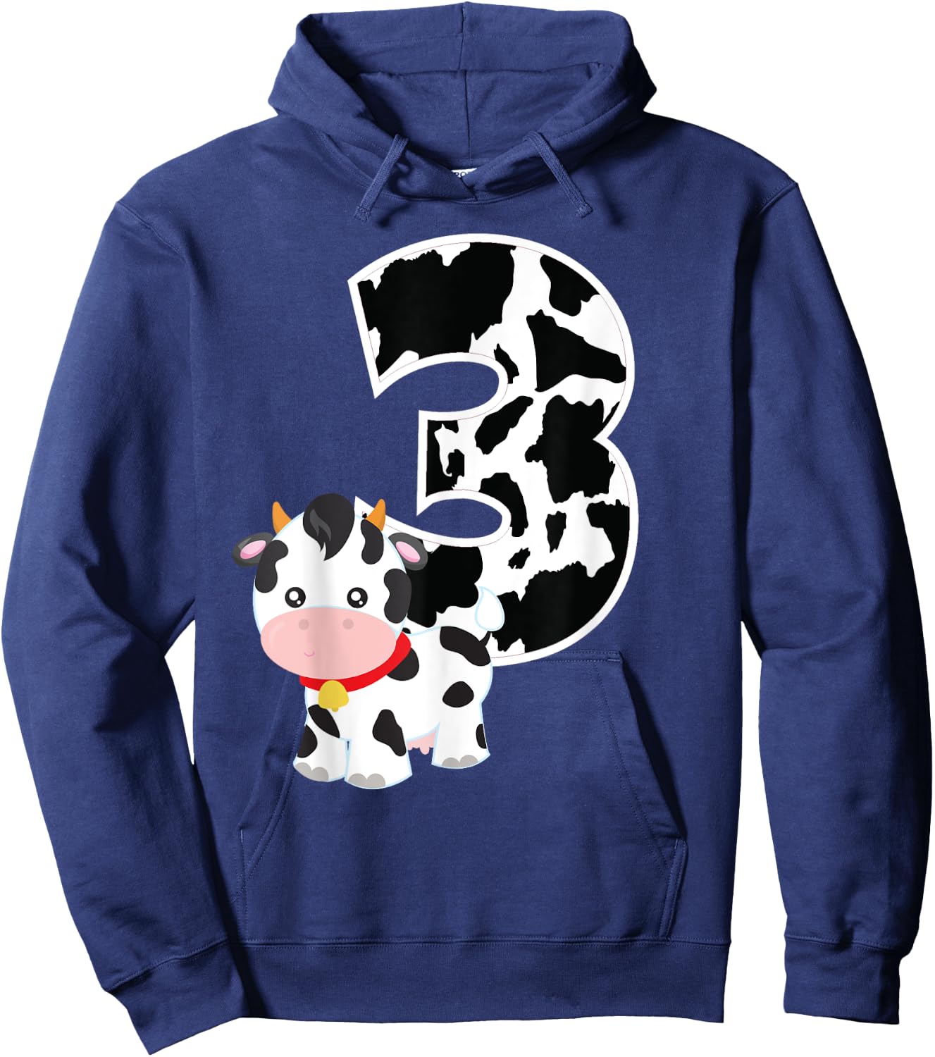 I'm Three Age 3 Cow Farm Theme Birthday Gift Number 3 Shirt Hoodie - Hoodie | Navy