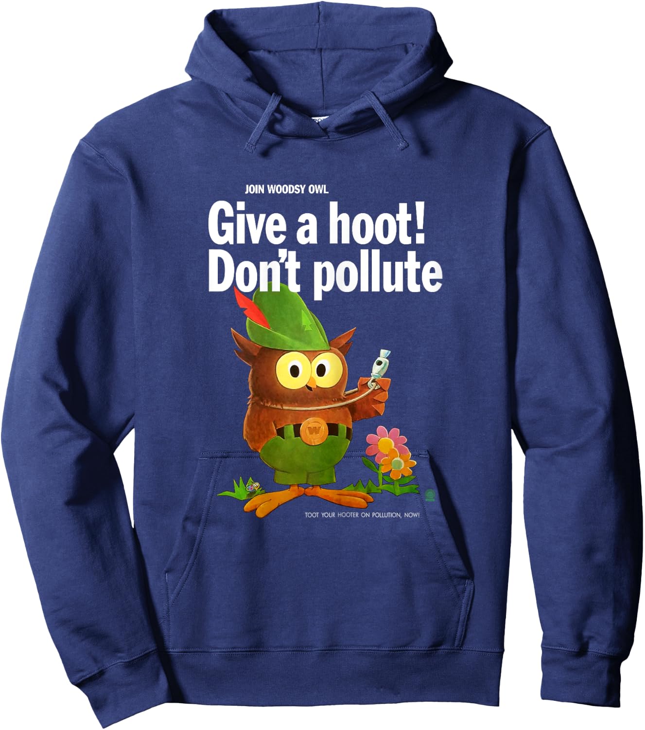 Woodsy Owl Give a Hoot Don't Pollute 70s Vintage Hoodie - Hoodie | Navy