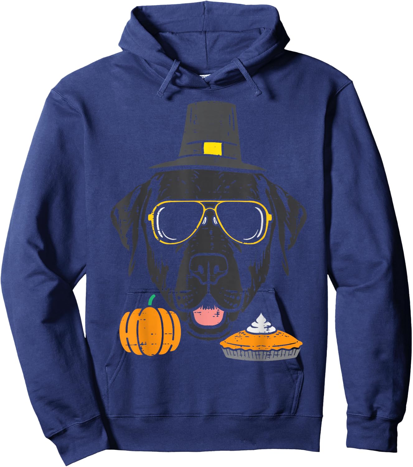 Pilgrim Black Labrador Cute Thanksgiving Dog Men Women Kids Hoodie - Hoodie | Navy