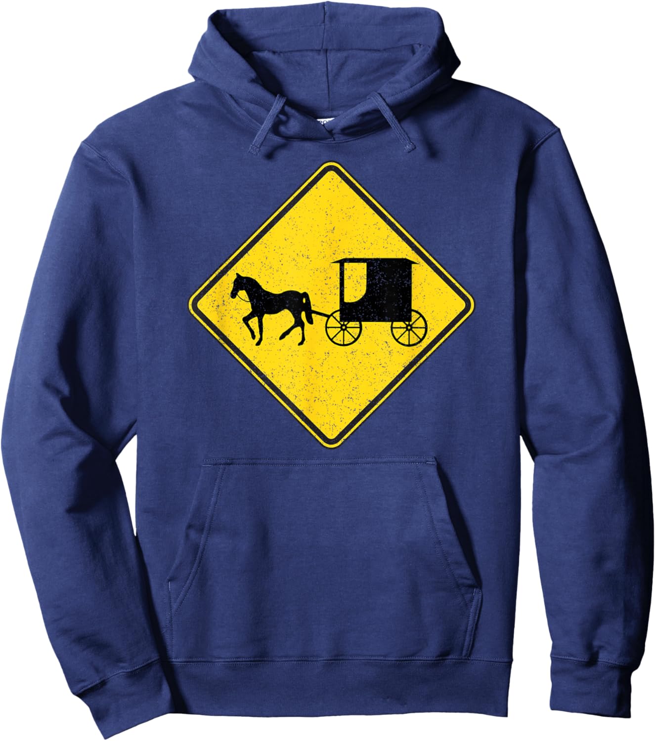 Amish Horse and Carriage Buggy Traffic Warning Sign Hoodie - Hoodie | Navy