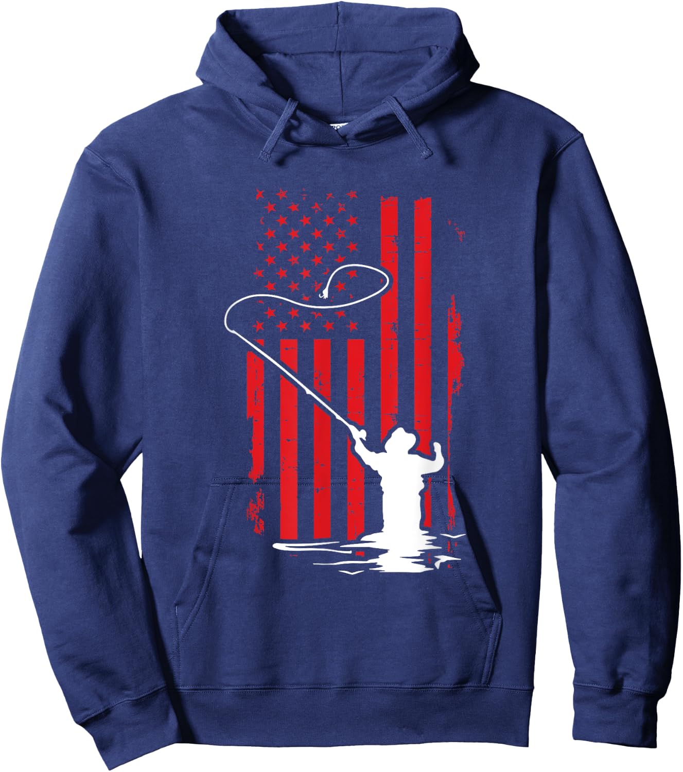 Retro American Flag Fly Fishing Gift Trout Fishing Gift Men Hoodie - Hoodie | Navy
