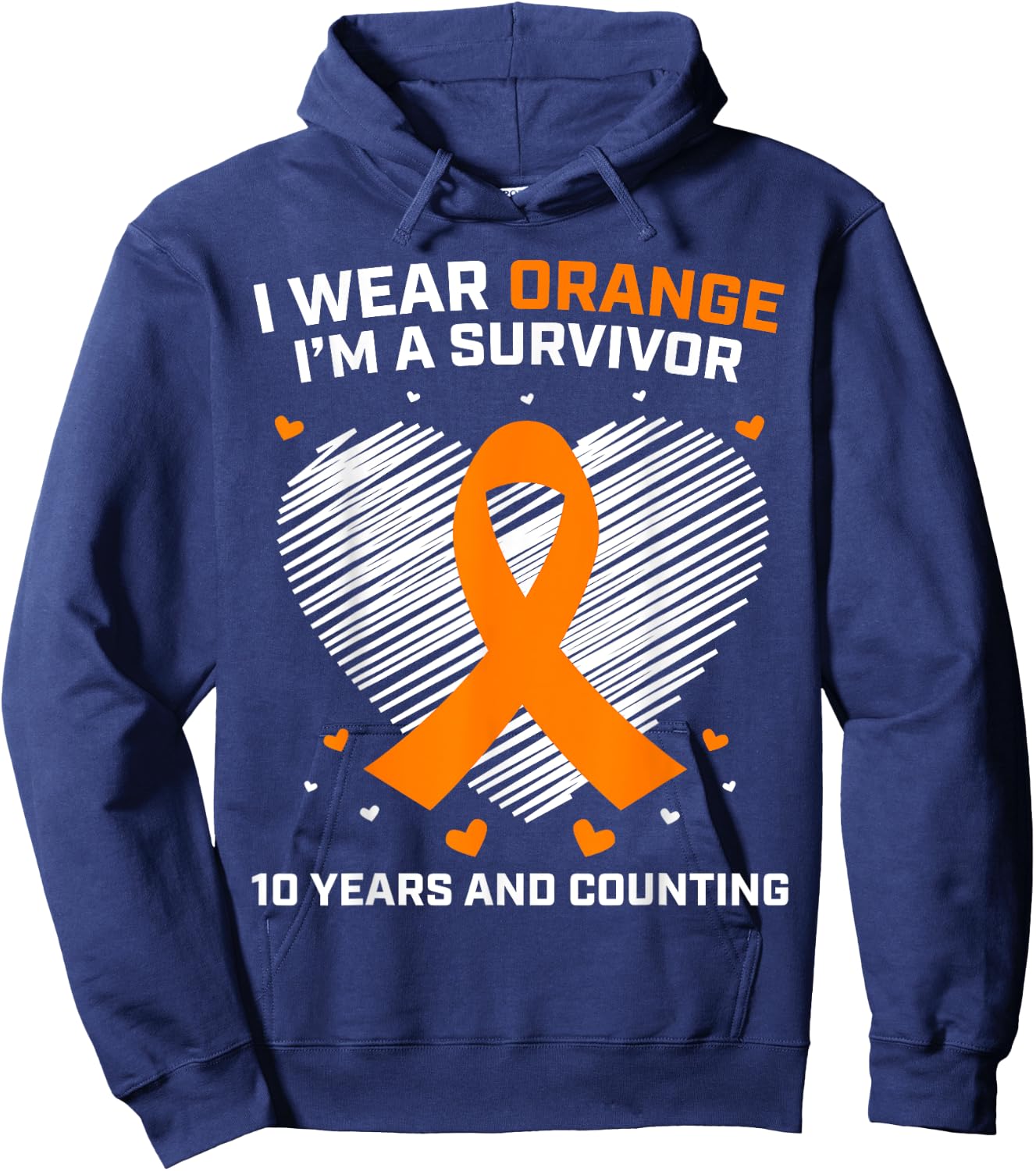 10 Year Cancer Free Leukemia Survivor Gifts Orange Awareness Hoodie - Hoodie | Navy