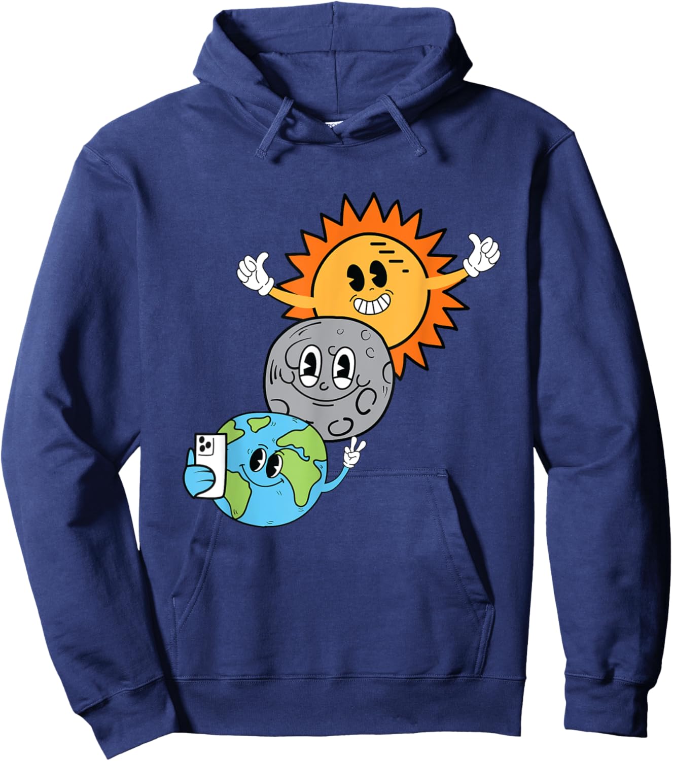 2024 Solar Eclipse Sun Moon Earth Selfie Kids Adult April 8 Hoodie - Hoodie | Navy