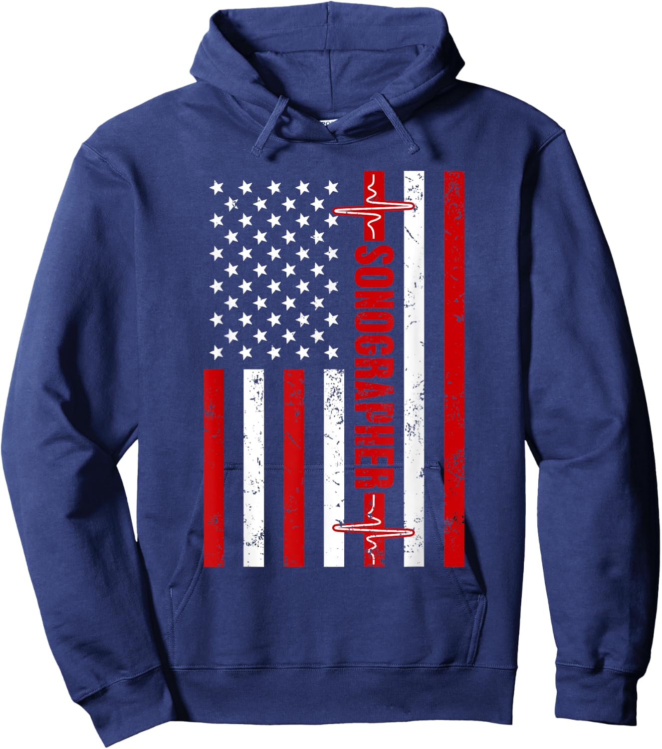 Patriotic Medical Sonographer American flag Heartbeat USA Hoodie - Hoodie | Navy