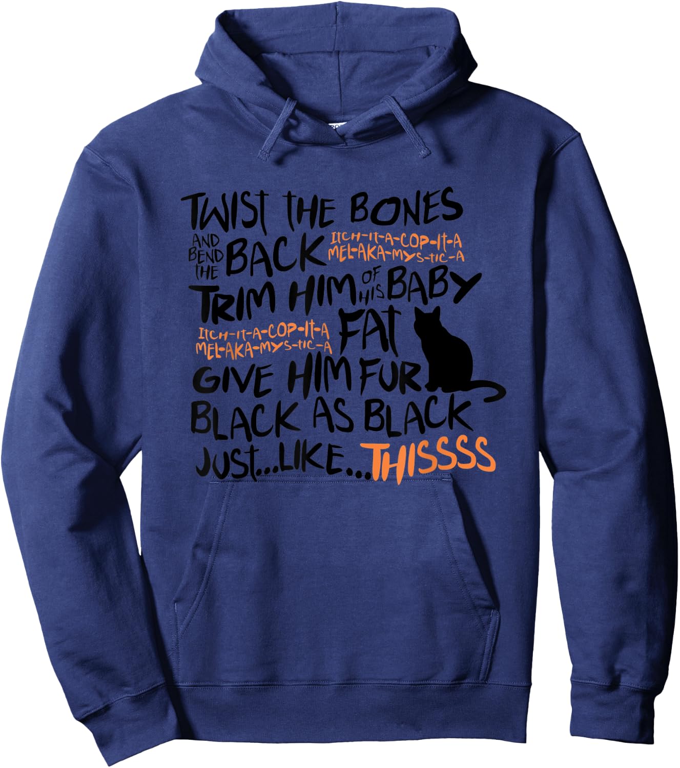 Twist The Bones Black Cat Halloween Costume Gift Women Kids Hoodie - Hoodie | Navy