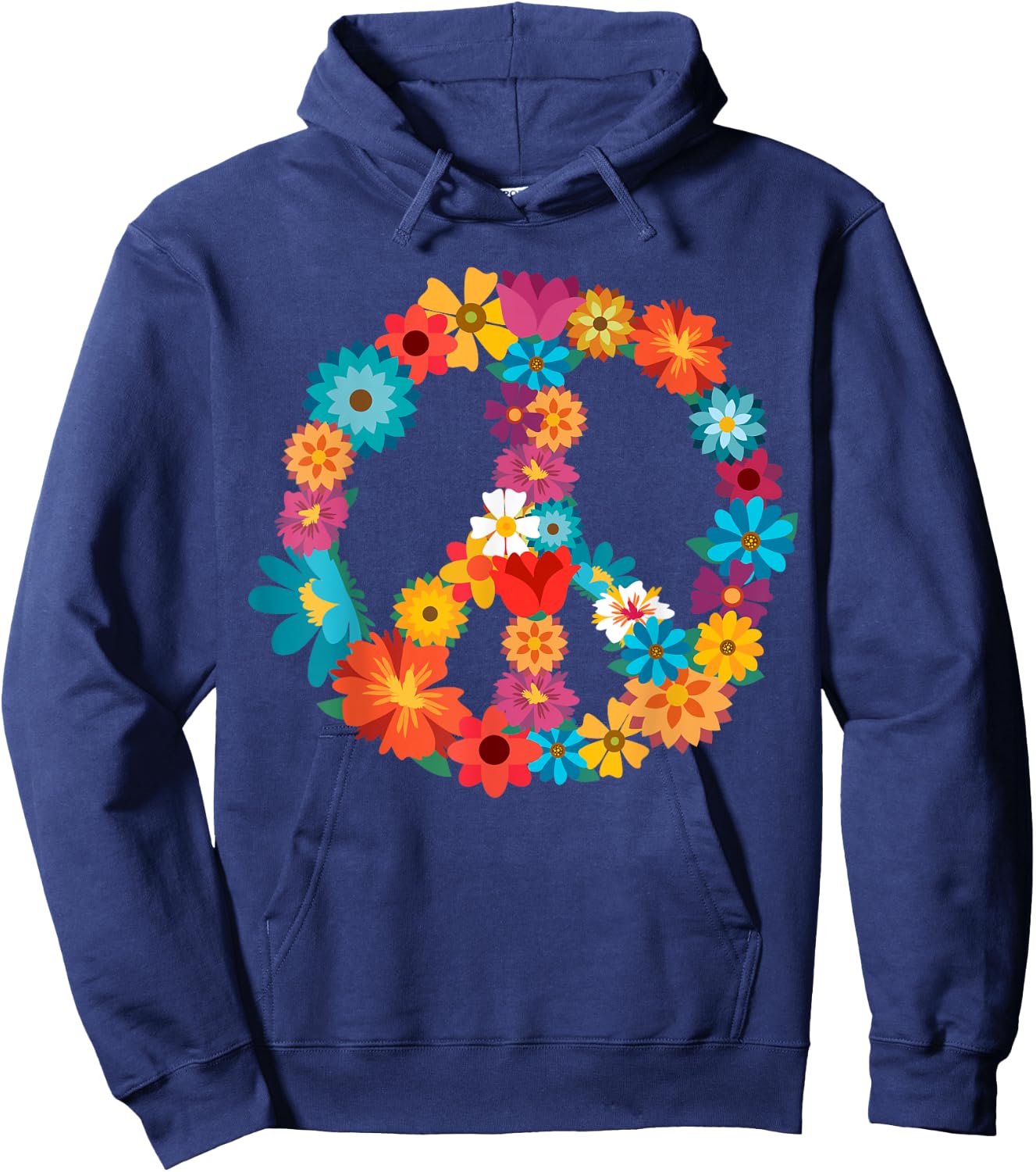 Peace Love Shirt | 60's 70's Hippie Costume Colorful Flowers Hoodie - Hoodie | Navy
