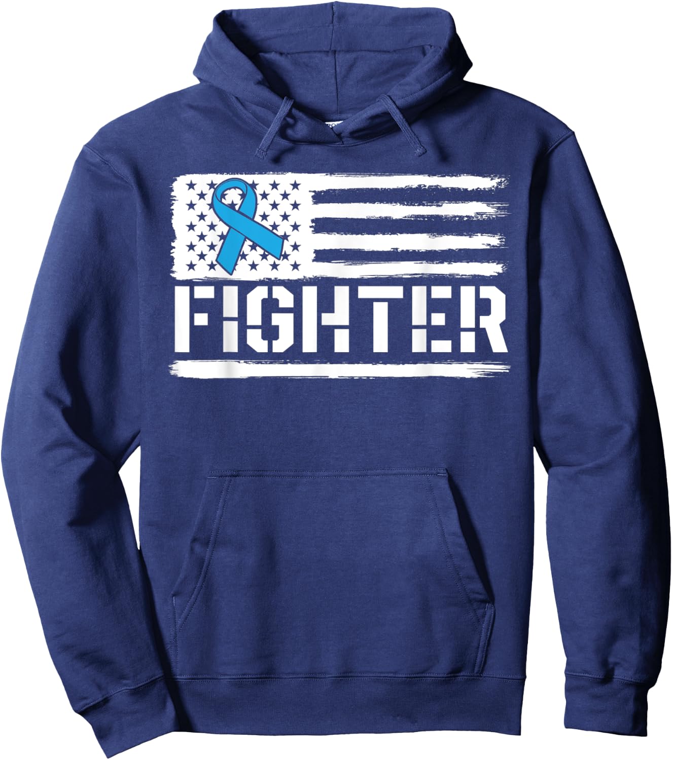 Prostate Cancer Fighter Blue American Flag Awareness Ribbon Women Kids Men Hoodie - Hoodie | Navy