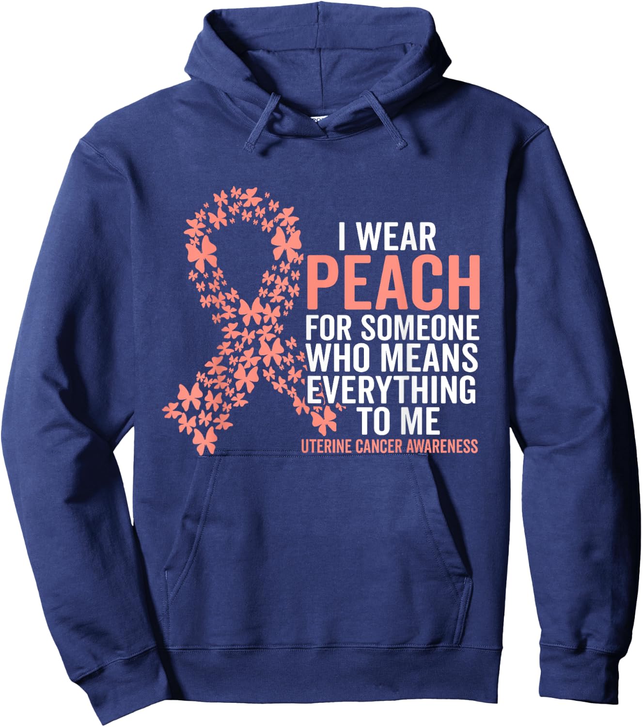 Uterine Cancer Support Squad Family Uterine Peach Ribbon Hoodie - Hoodie | Navy