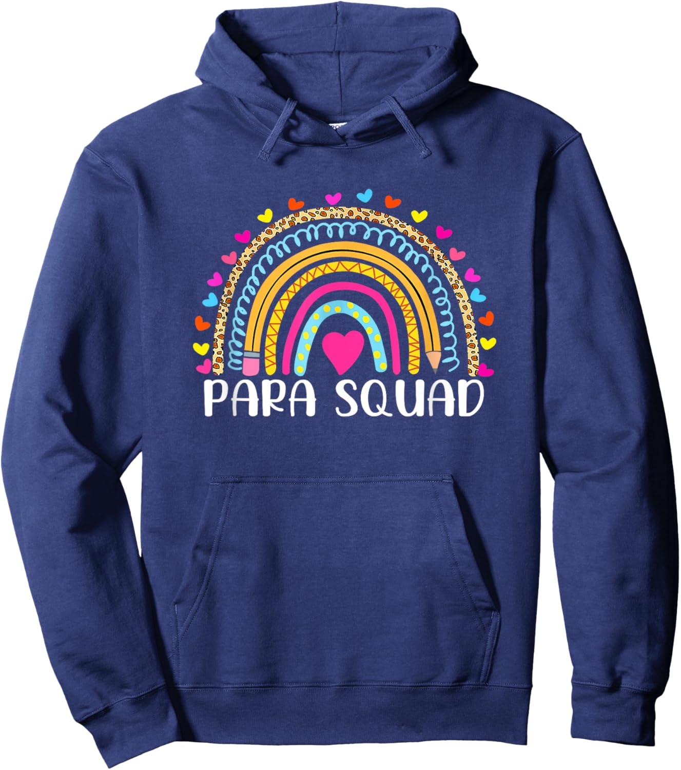 Paraprofessional Para Squad Teacher Crew Boho Rainbow Hoodie - Hoodie | Navy