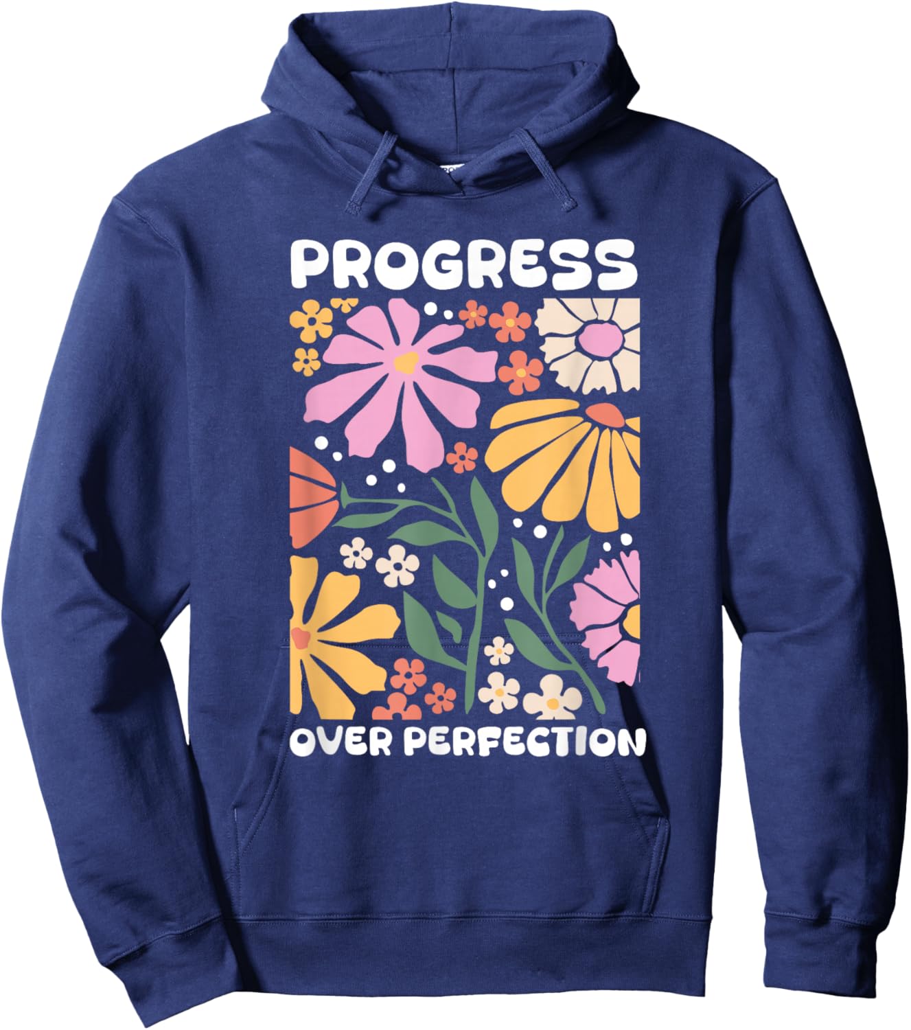 Progress Over Perfection ABA Therapist Behavior RBT Floral Hoodie - Hoodie | Navy