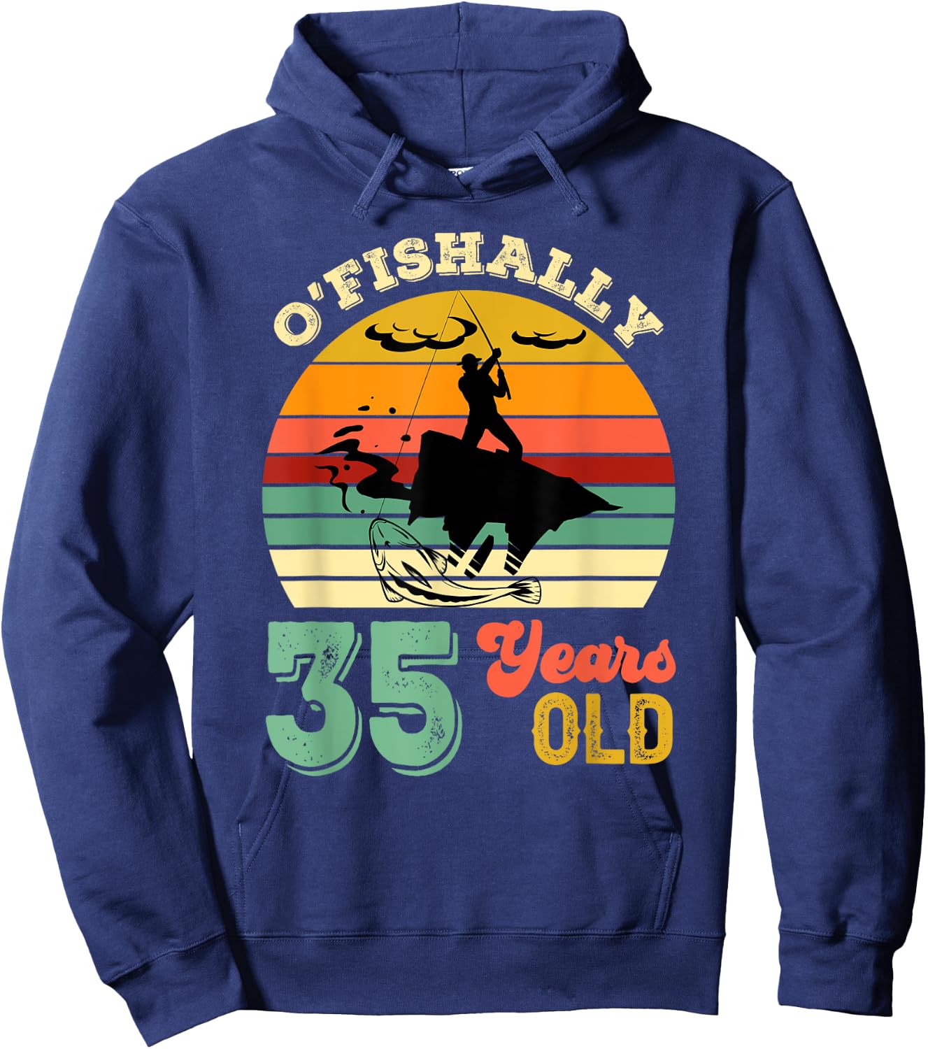 35 Years Old Thirty-Five Grandpa Fish 35th Birthday Fishing Hoodie - Hoodie | Navy