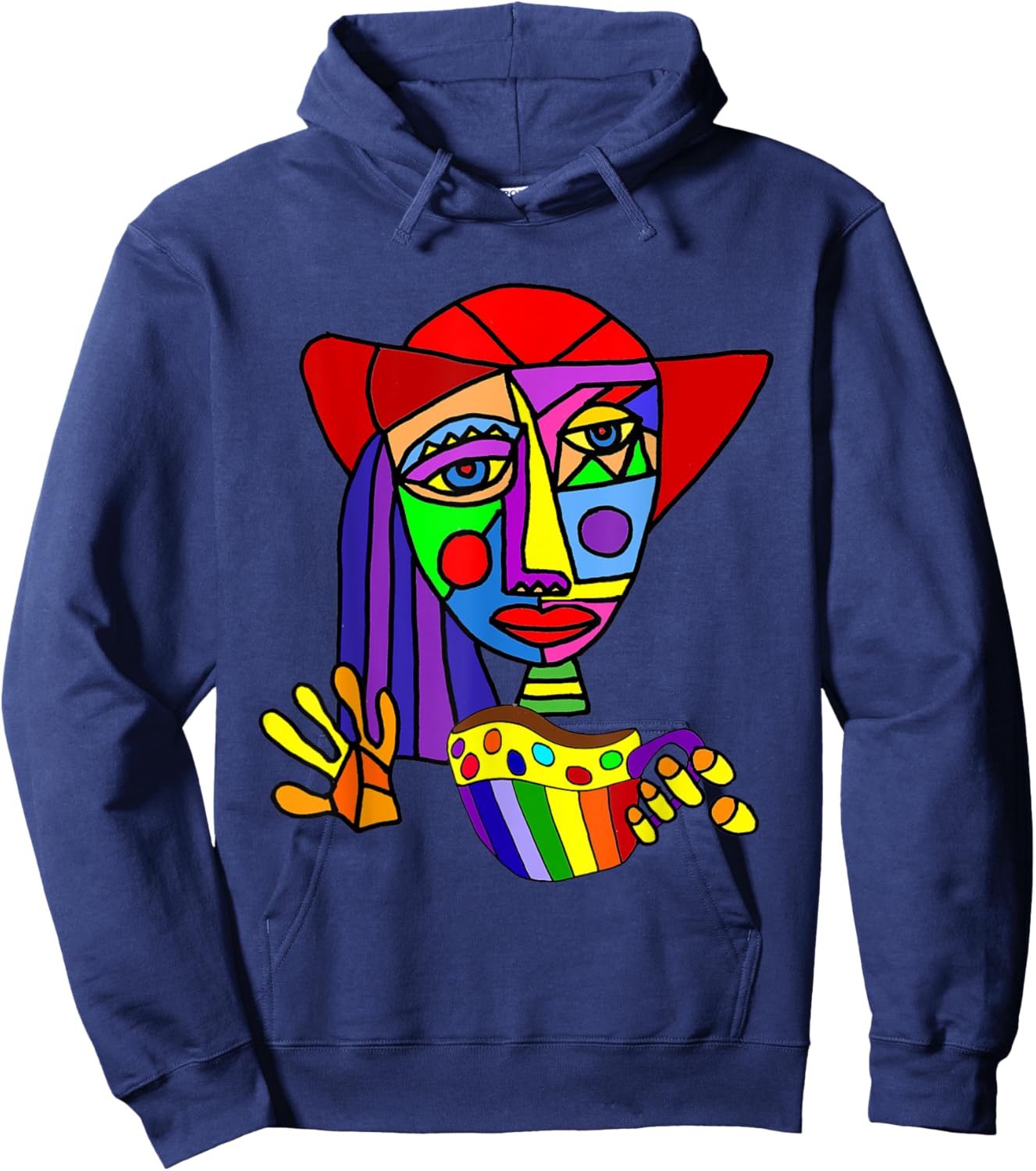 Smileteesfunny Funny Woman Drinking Coffee Cubism Art Hoodie - Hoodie | Navy