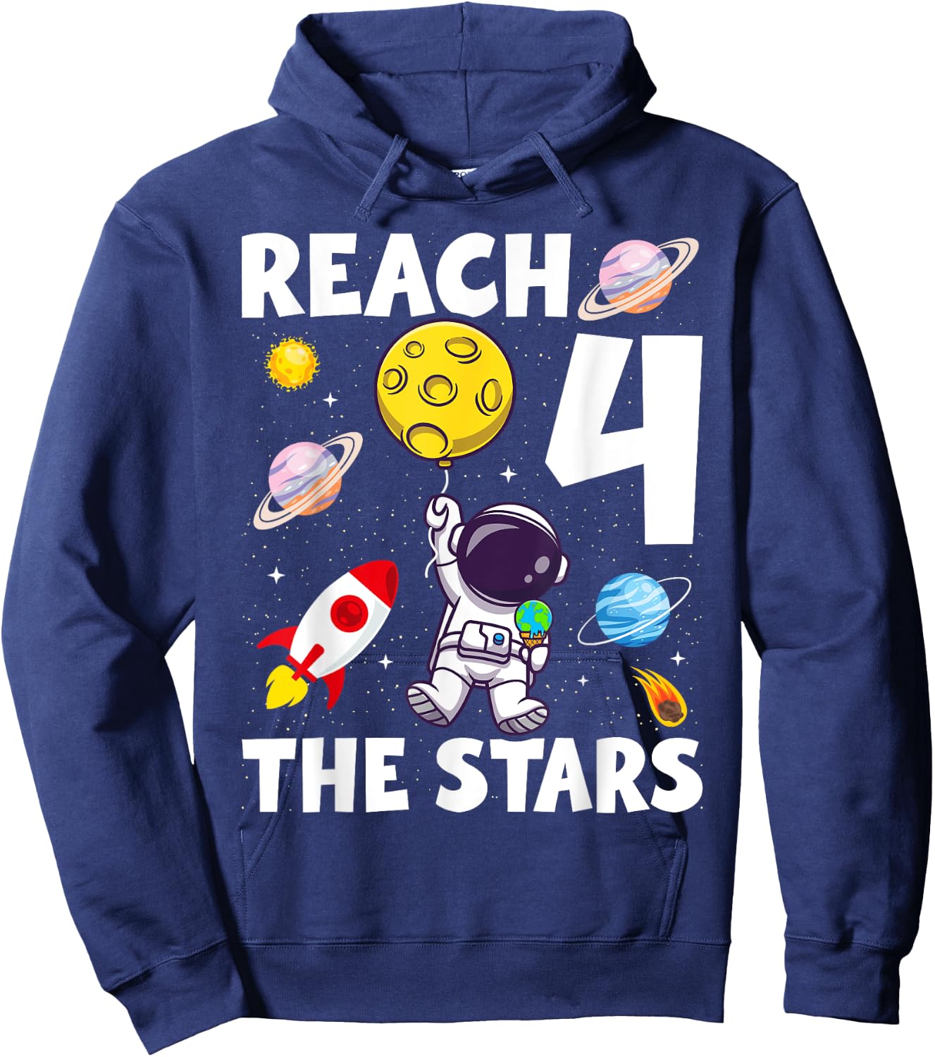Reach Four The Stars 4 Years Old Birthday Boy Astronaut 4th Hoodie - Hoodie | Navy