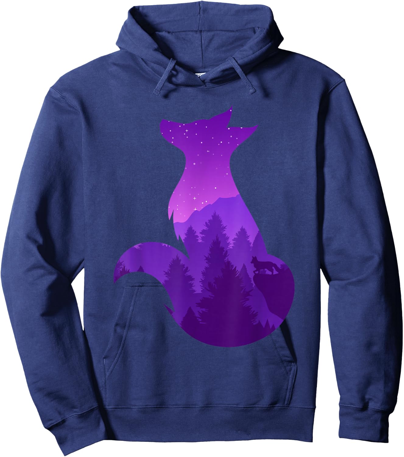 Night Wildlife Animal Galaxy Forest Nature Trees Stars Fox Hoodie - Hoodie | Navy
