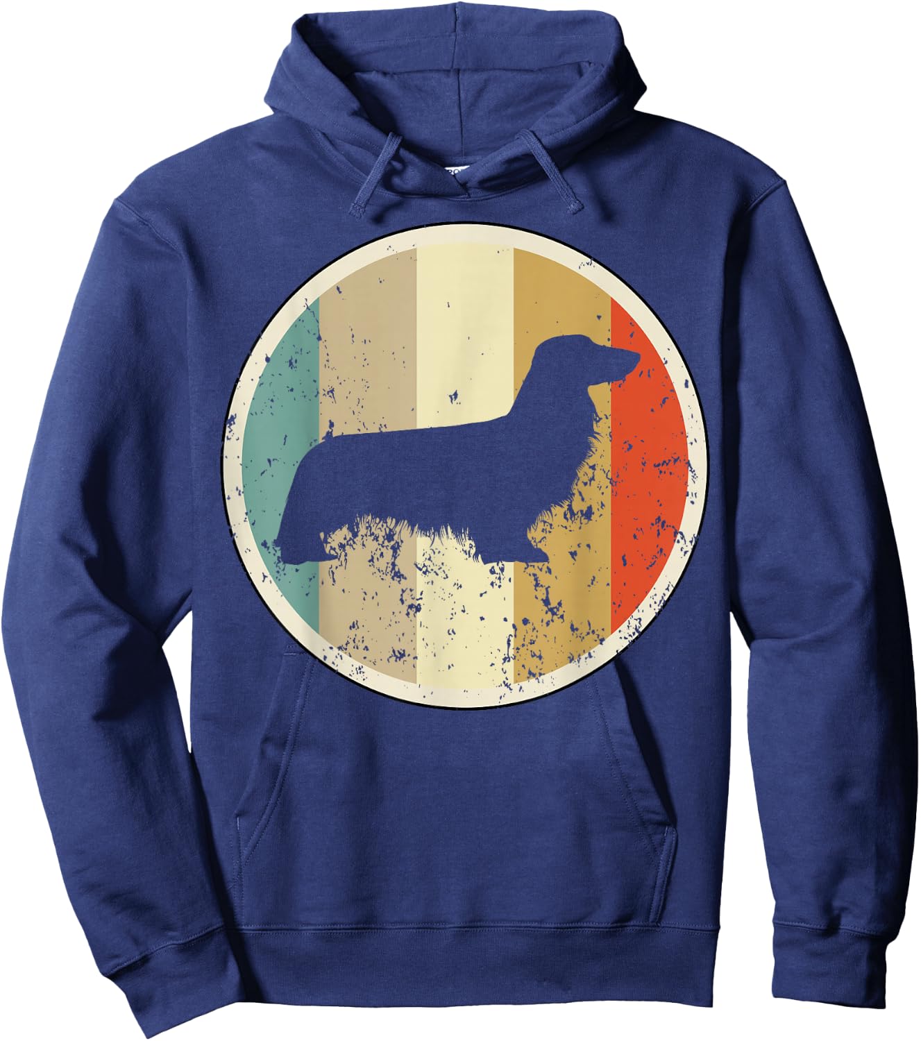 Retro Vintage Grunge Style Long haired Dachshund Dog Hoodie - Hoodie | Navy