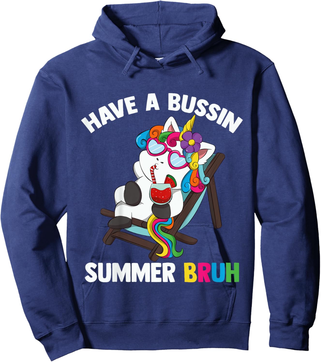 Kids Have A Bussin Summer Bruh Unicorn For Kid Last Day Of School Hoodie - Hoodie | Navy