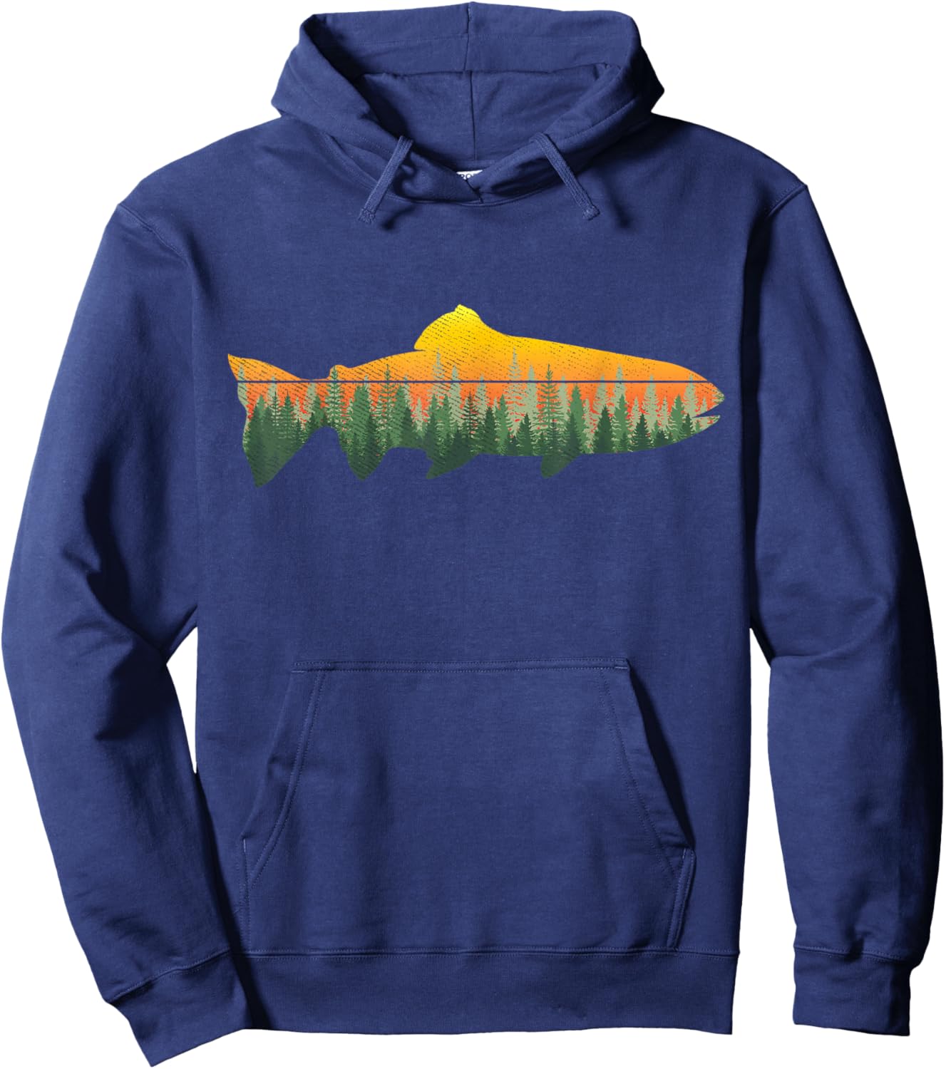 Retro Trout Fly Fishing Outdoor Nature Forest Fisherman Hoodie - Hoodie | Navy
