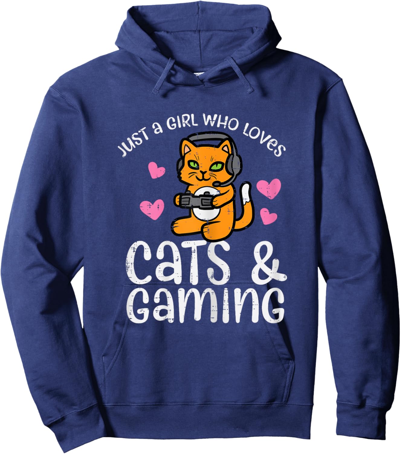 Just Girl Who Loves Cats Gaming Cute Gamer Women Girls Kids Hoodie - Hoodie | Navy