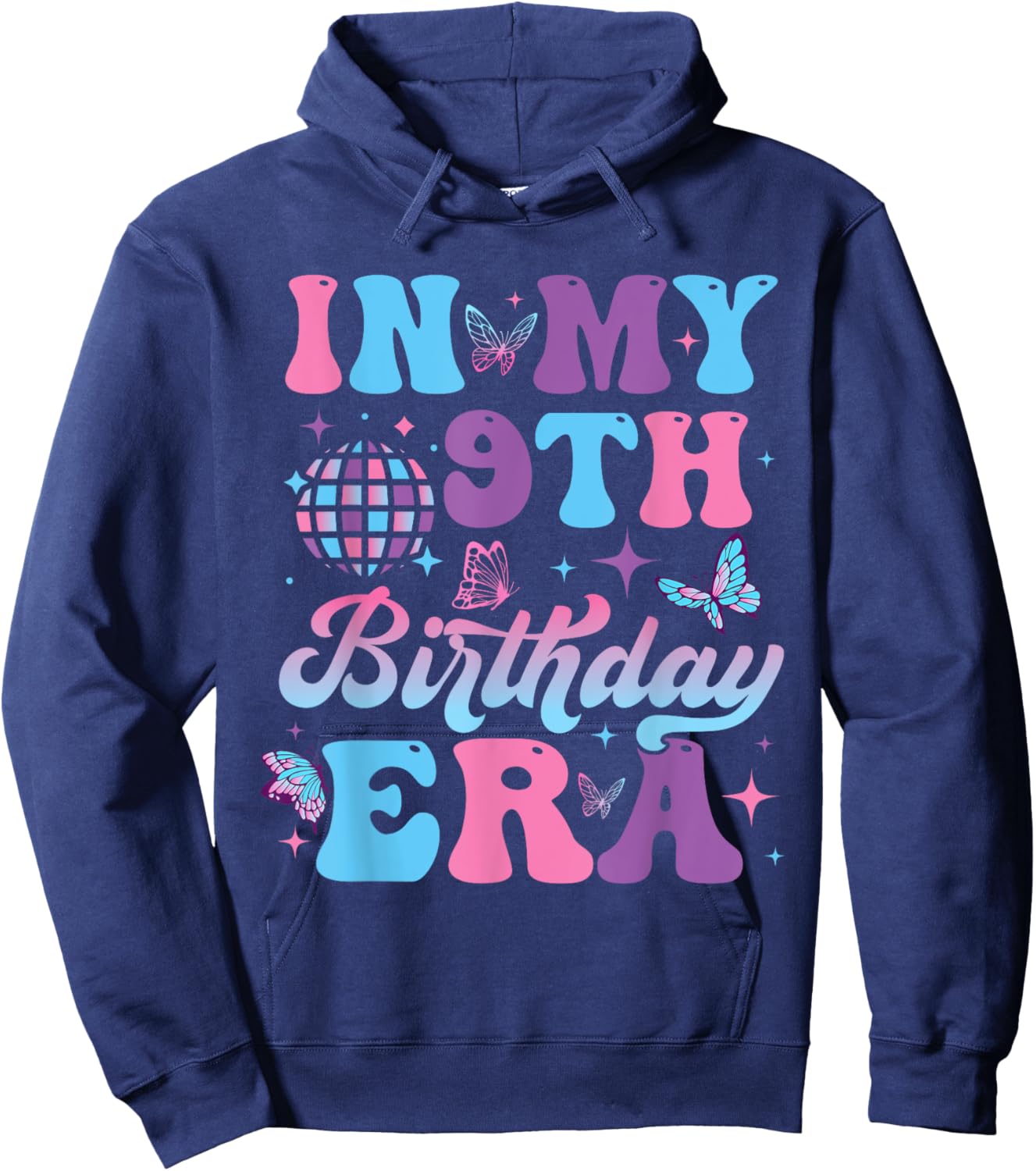 Groovy In My 9th Birthday Era Nine 9 years Old Birthday Hoodie - Hoodie | Navy