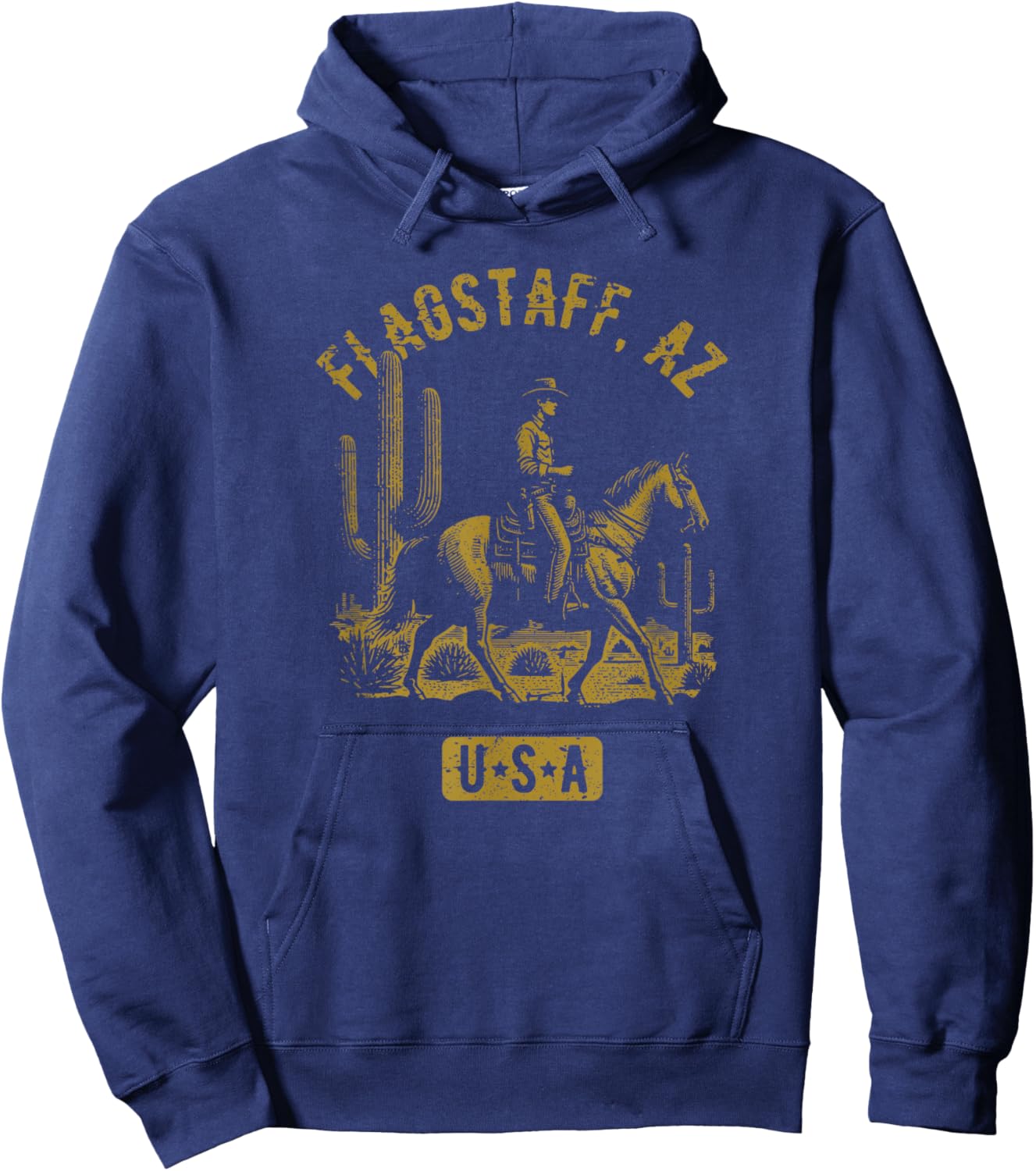 Flagstaff AZ USA Cowboy Horse Distressed Style Design Hoodie - Hoodie | Navy