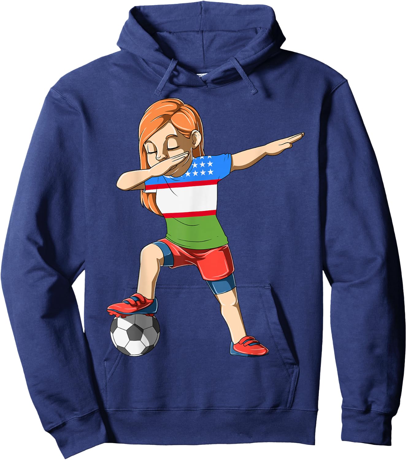 Dabbing Soccer Girl Uzbekistan Jersey Uzbek Hoodie - Hoodie | Navy