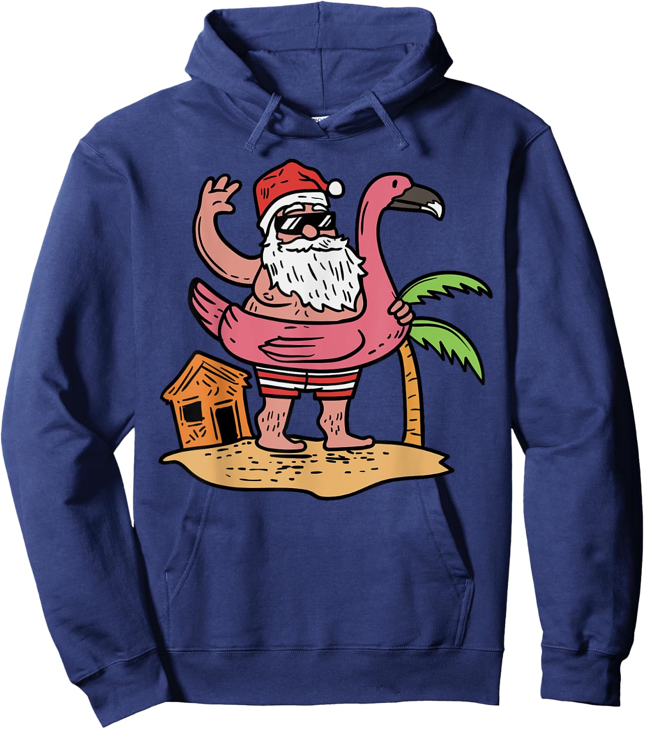 Summer Santa Flamingo Floater Funny Christmas In July Gift Hoodie - Hoodie | Navy