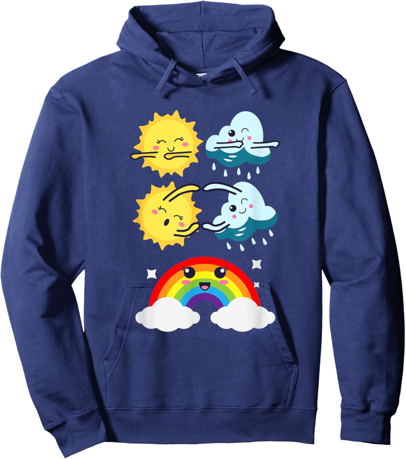 Funny Dancing Sun Cloud Rainbow | Nature Rain Summer Men Women Kids Hoodie - Hoodie | Navy