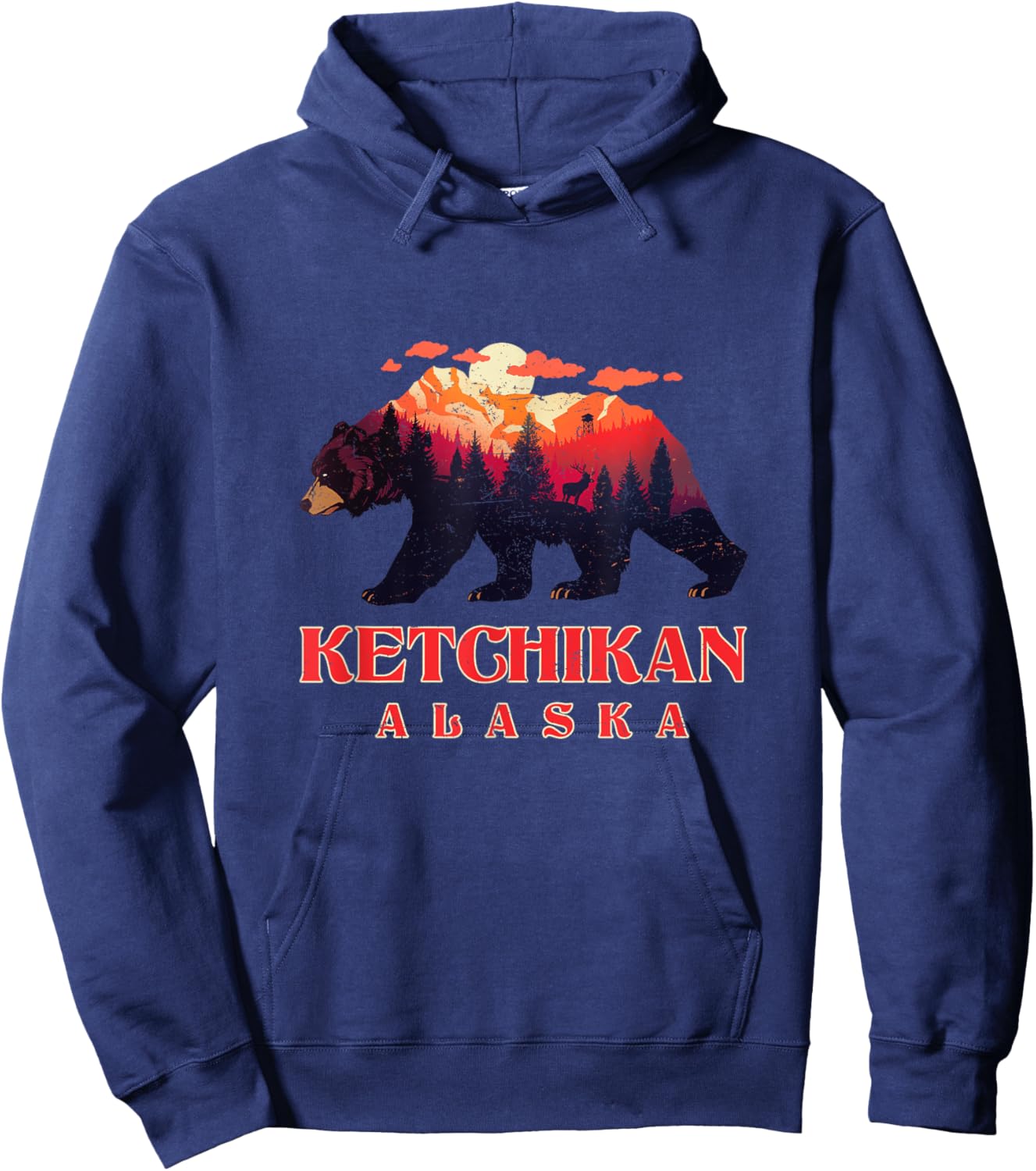 Vintage Mountain Grizzly Bear Ketchikan Alaska Hiking Hoodie - Hoodie | Navy