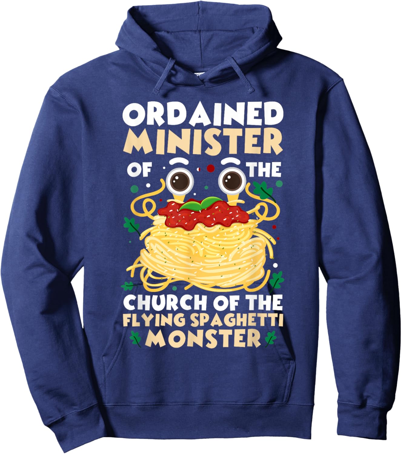 Ordained Minister Flying Spaghetti Monster FSM Pastafarian Hoodie - Hoodie | Navy