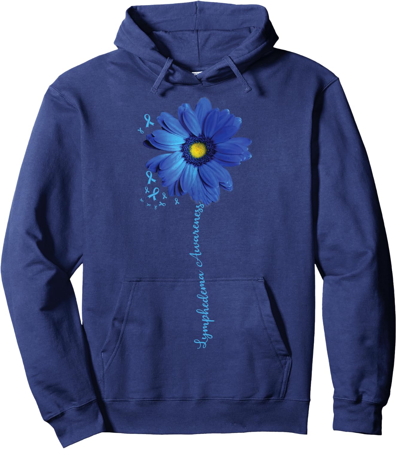 Lymphedema Awareness Sunflower Light Blue Ribbon Hoodie - Hoodie | Navy