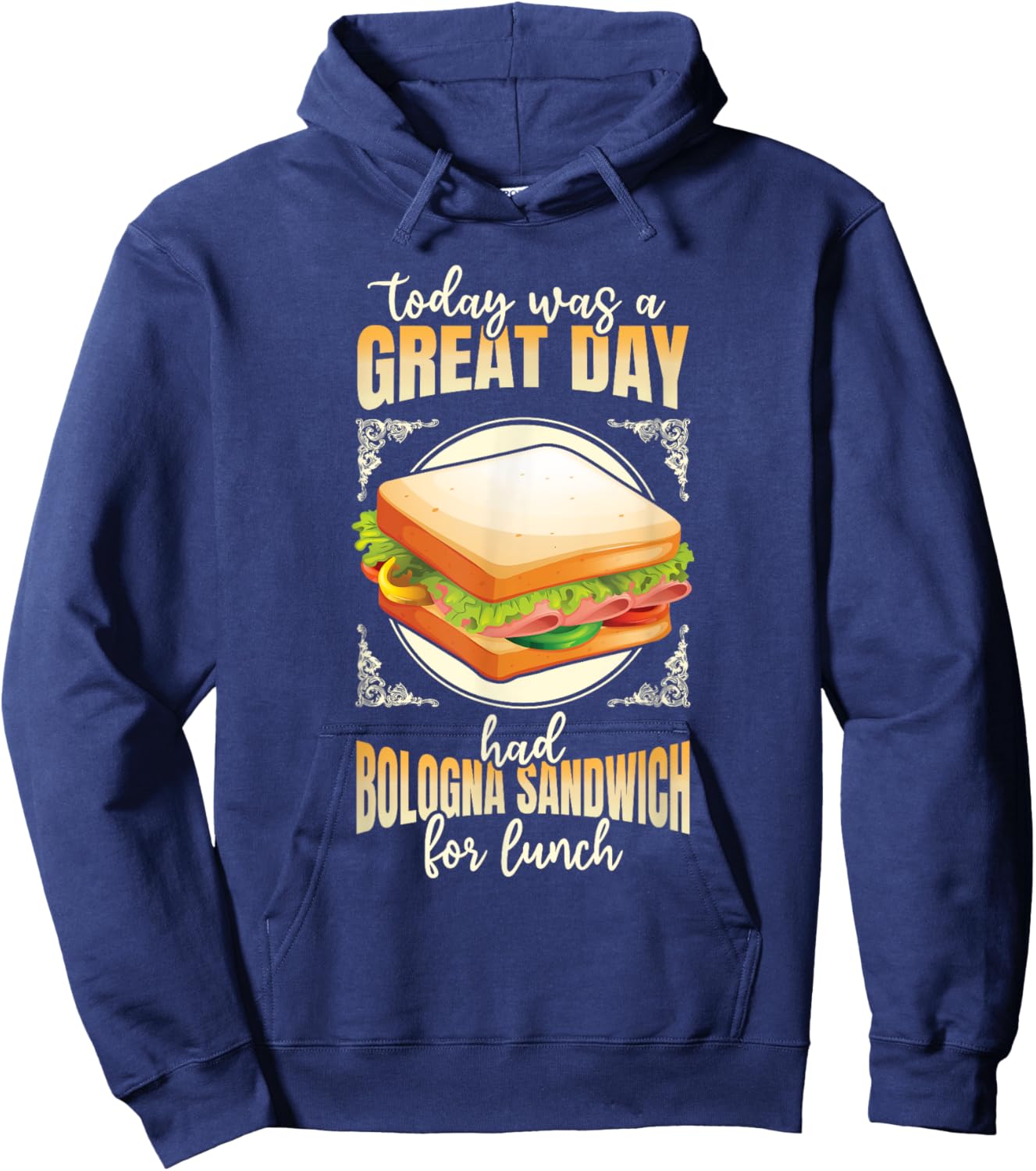 Baloney Sausage Meat Food Lover Fried Bologna Sandwich Hoodie - Hoodie | Navy