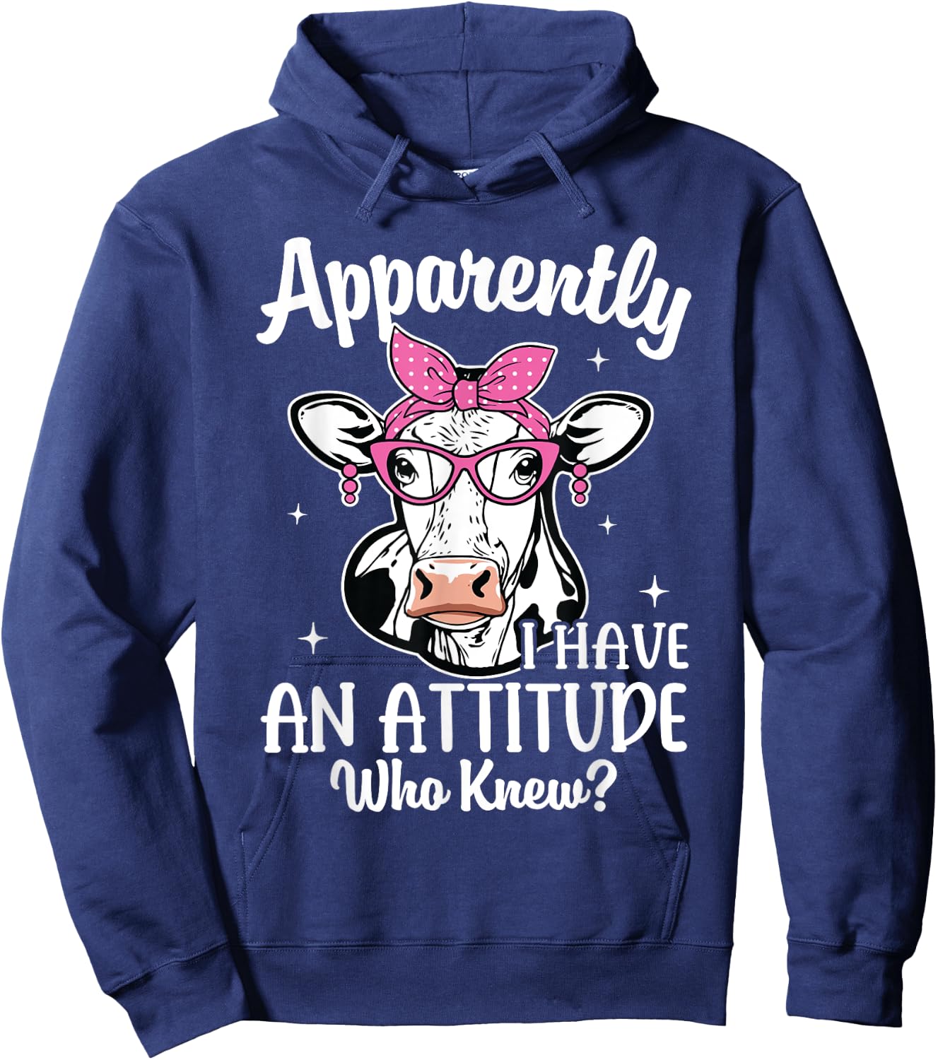 Apparently I Have An Attitude Who Knew Heifer Cow Print Hoodie - Hoodie | Navy