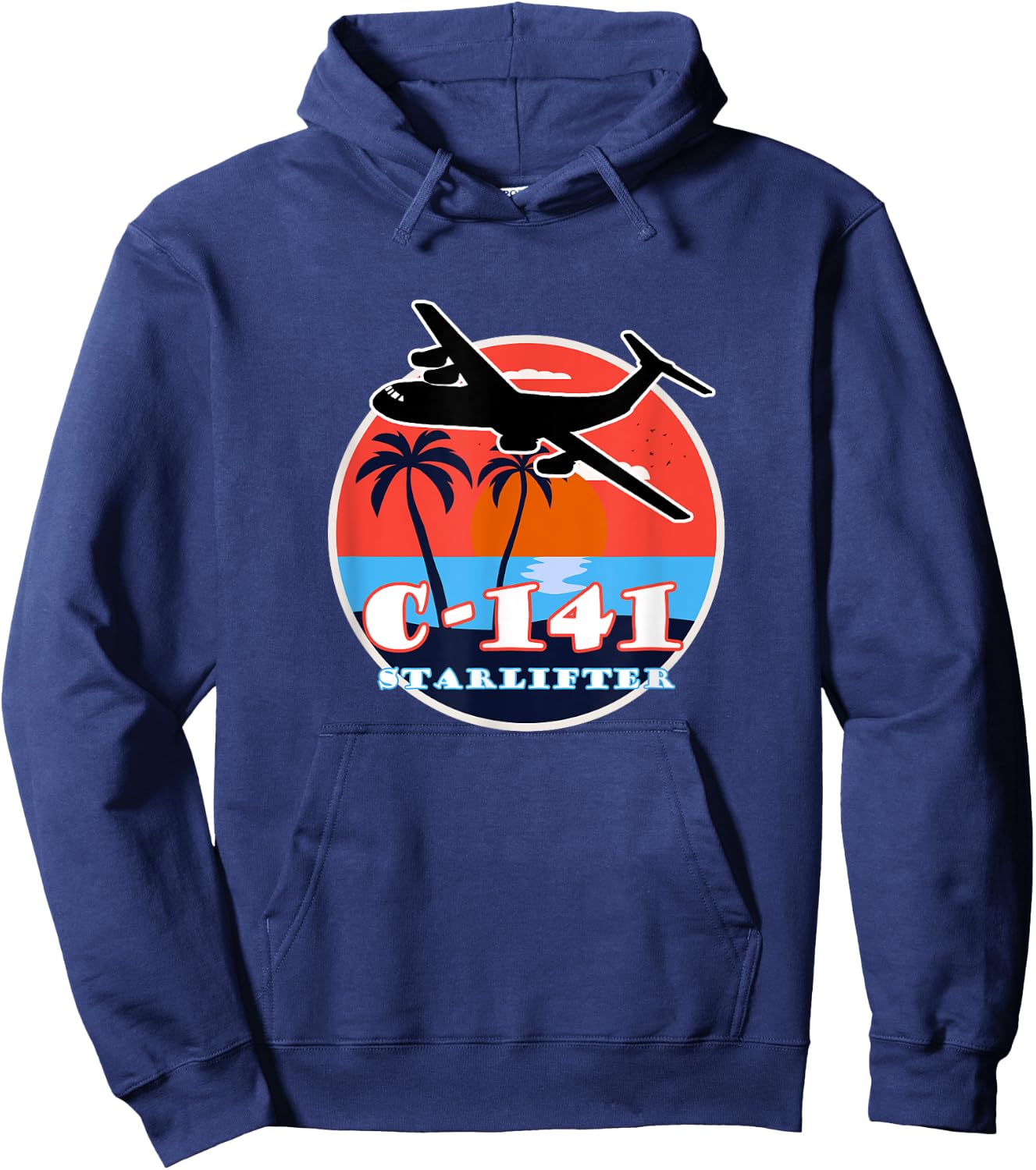 C-141 Vintage Tropical Sunset Cargo Aviation Hoodie - Hoodie | Navy