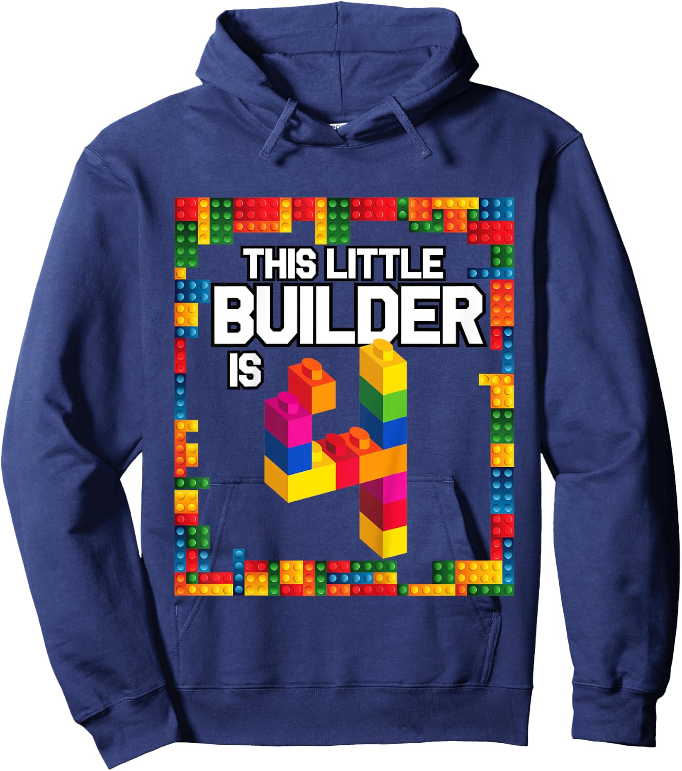 4 Year Old Building Blocks Birthday T Shirt Brick 4th Gift Hoodie - Hoodie | Navy