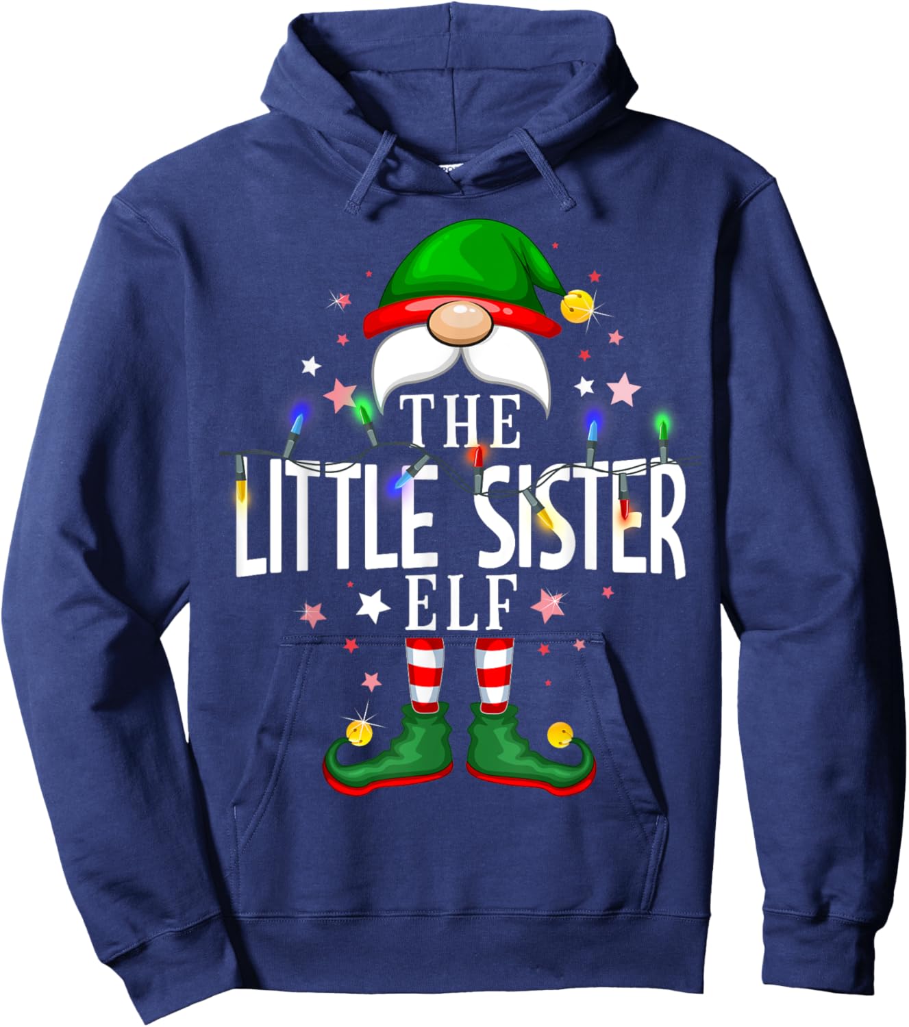 The Little Sister Elf Christmas Family Pajama Party Hoodie - Hoodie | Navy