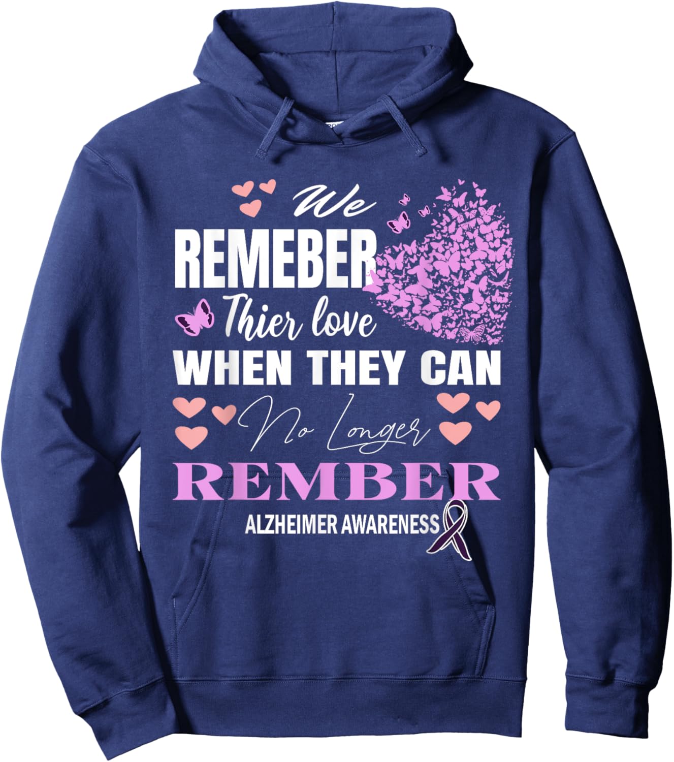 Alzheimer's Awareness Purple Ribbon Dementia Mom Dad Grandpa Hoodie - Hoodie | Navy