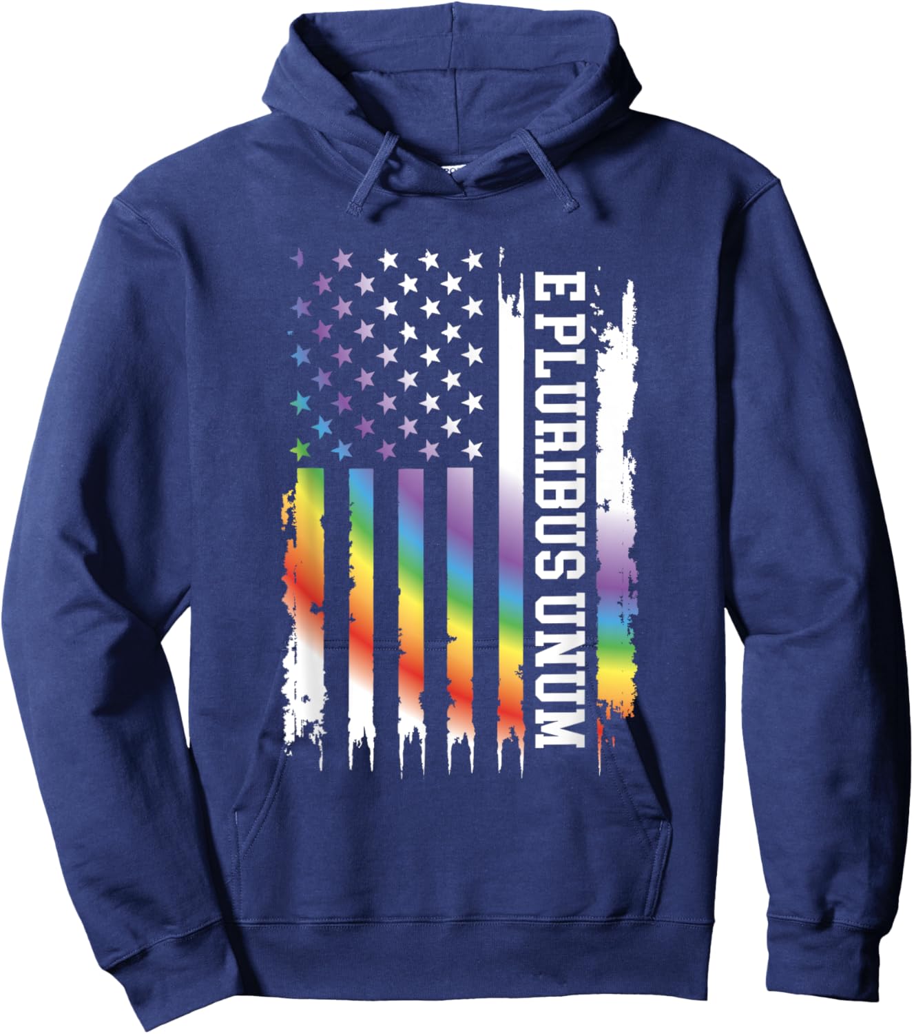 E Pluribus Unum United States Distressed Rainbow w US Flag Hoodie - Hoodie | Navy