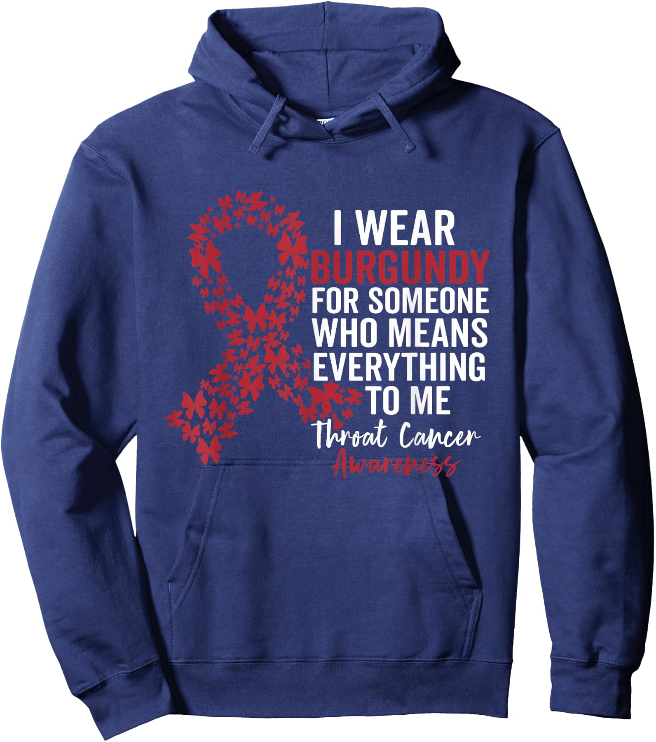 Throat Cancer Support Squad Family Throat Burgundy Ribbon Hoodie - Hoodie | Navy