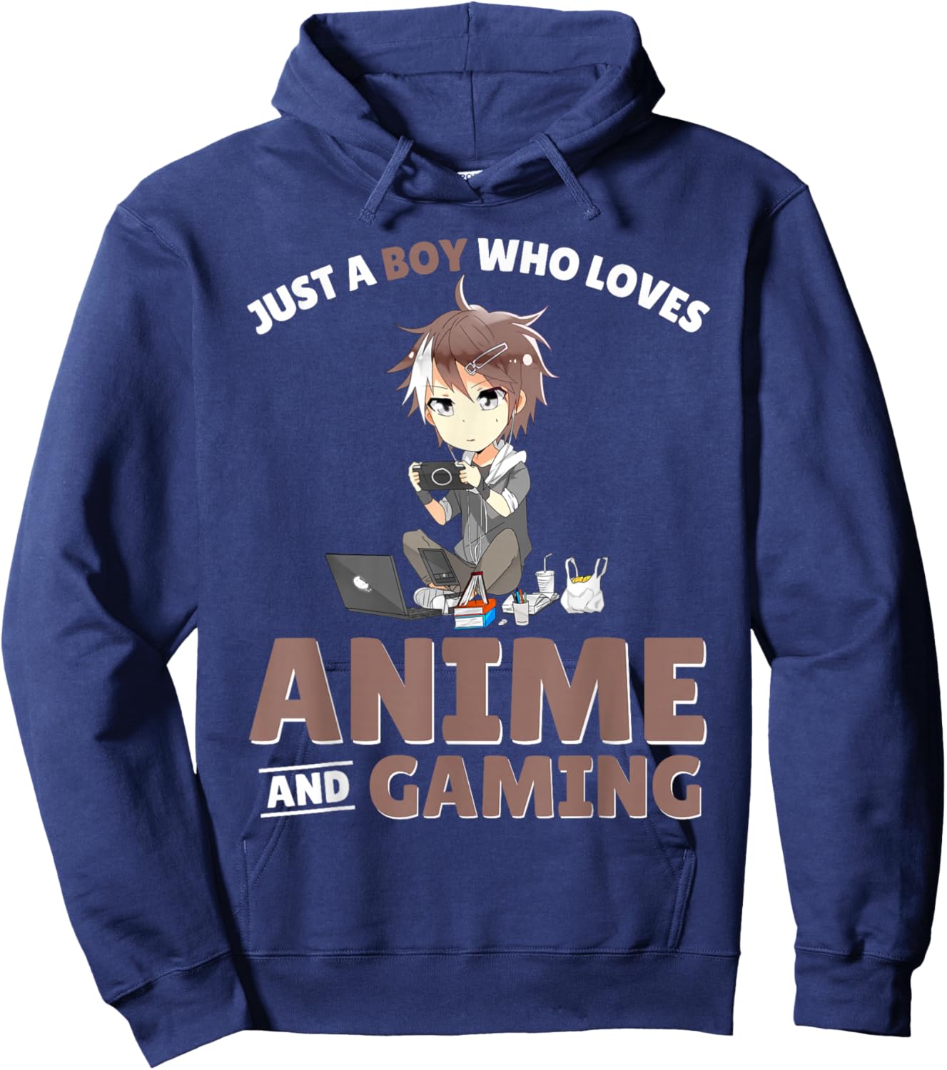 Just A Boy Who Loves Anime And Gaming Gamer Japanese Anime Hoodie - Hoodie | Navy