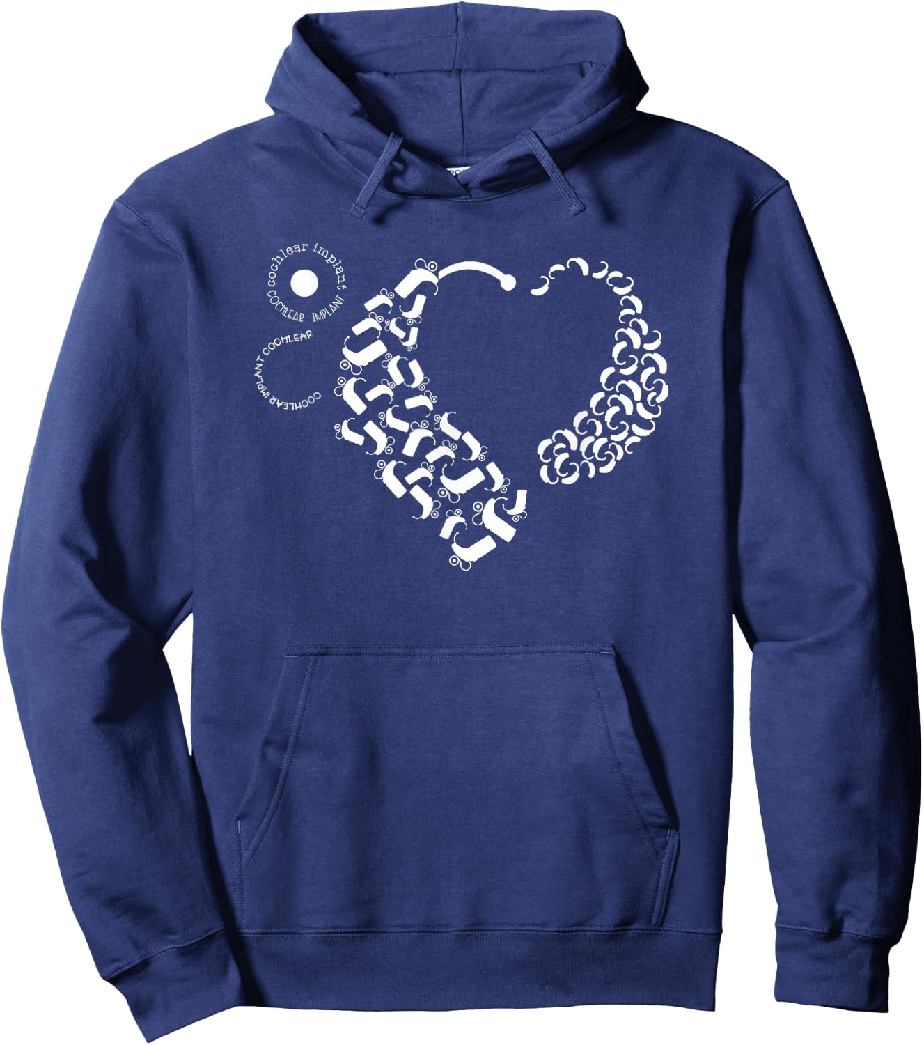 Hearing Loss Designs Co. Cochlear Implant and Hearing Aid Awareness Black Modern Letter Print Round Neck Short Sleeve Hoodie - Hoodie | Navy