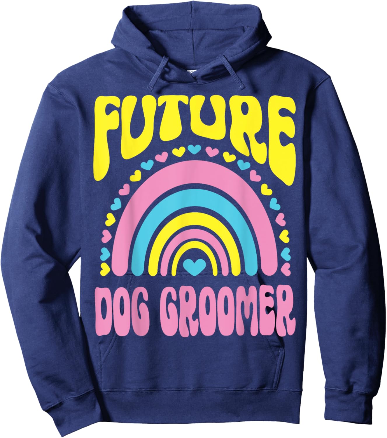 Future Dog Groomer Bright Retro Rainbow Occupation Women Kids Hoodie - Hoodie | Navy