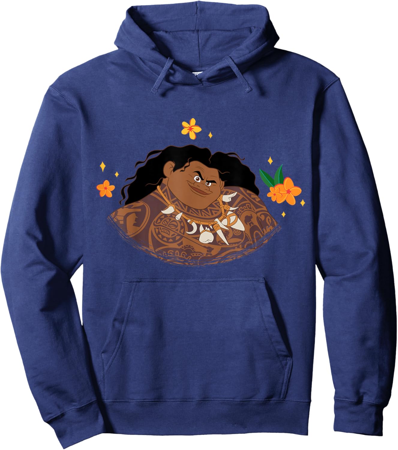 Disney Moana 2 Big Face Maui Tropical Flowers Costume Hoodie - Hoodie | Navy