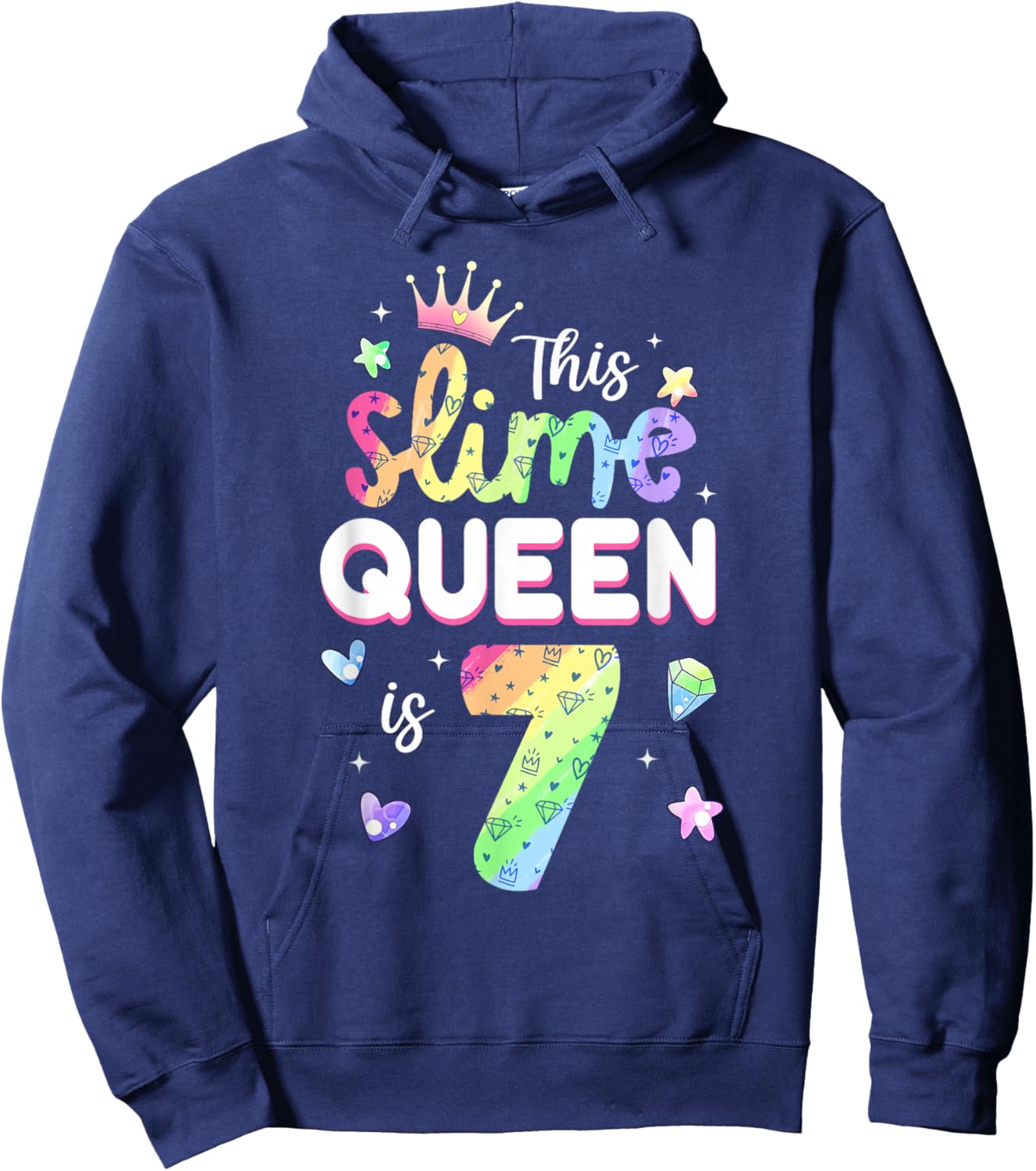This Slime Queen is 7 Year Old 7th Birthday Shirt for Girls Hoodie - Hoodie | Navy