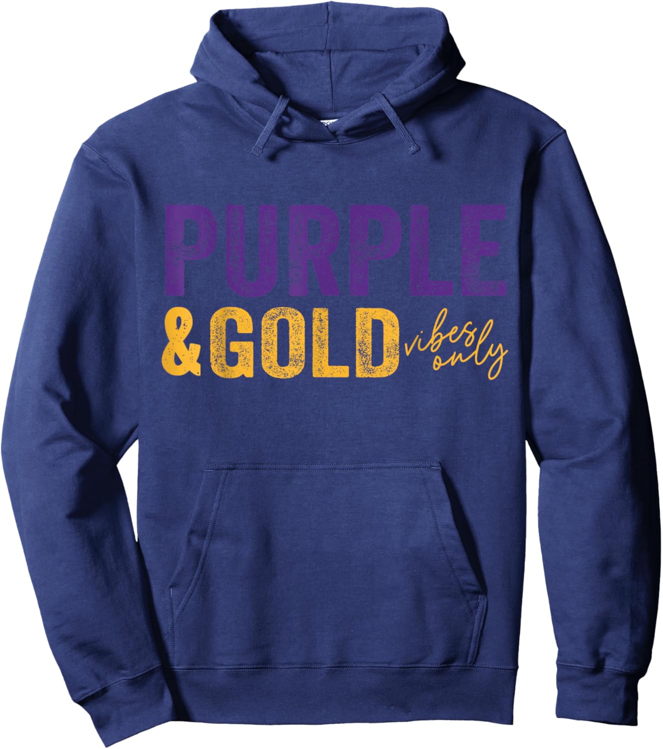 Purple and Gold Vibes Only Game Day for High School Football Hoodie - Hoodie | Navy
