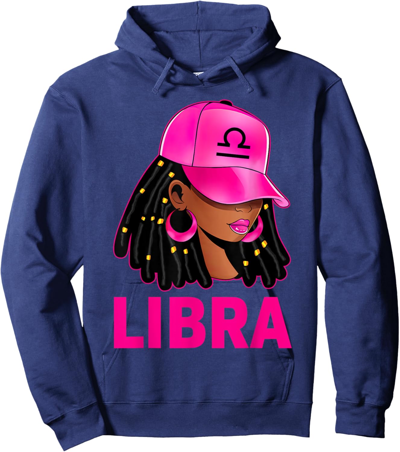 Libra Queen Loc'd Hair Black Woman Cap Zodiac Sign Hoodie - Hoodie | Navy