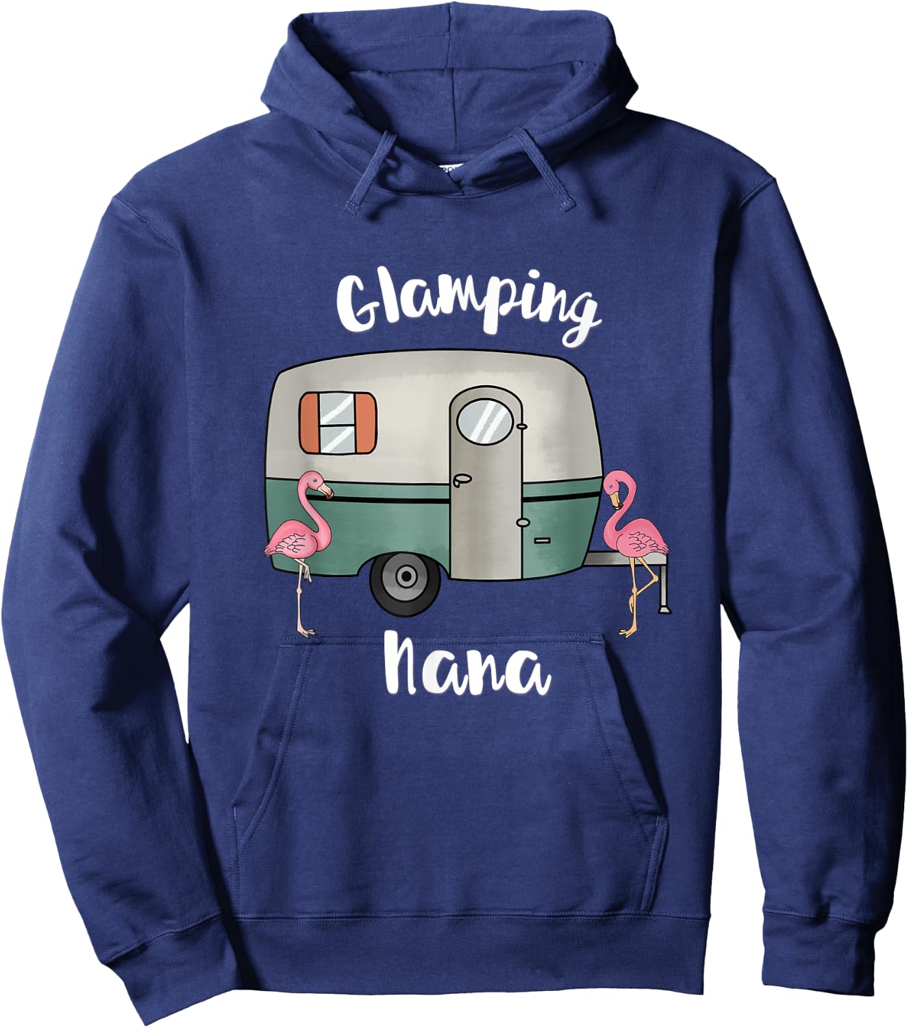 Glamping Nana Camping RV Vintage Flamingos Hoodie - Hoodie | Navy